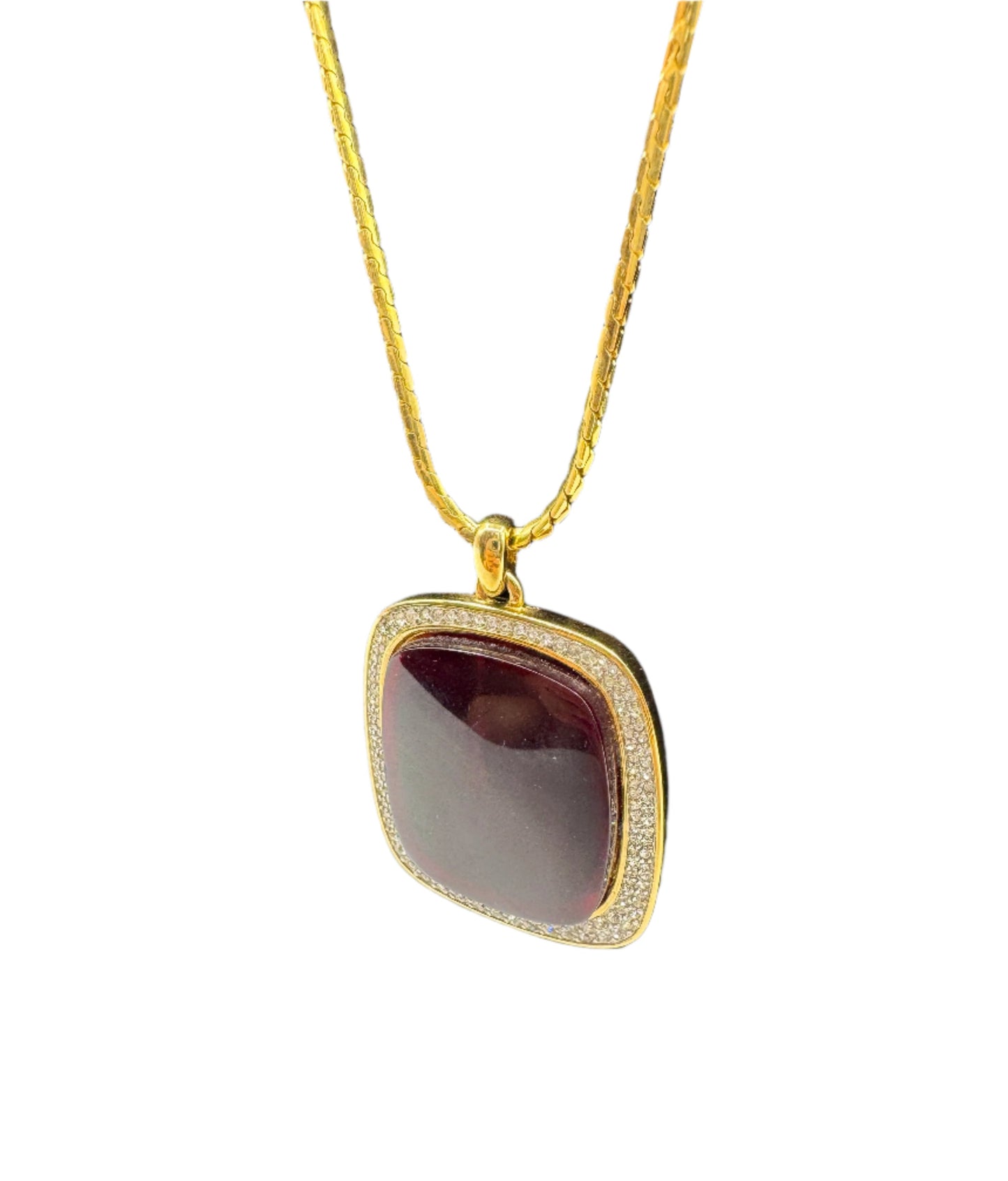 Givenchy 1982, Gold Necklace w/ Red Lucite Pendant 1980s