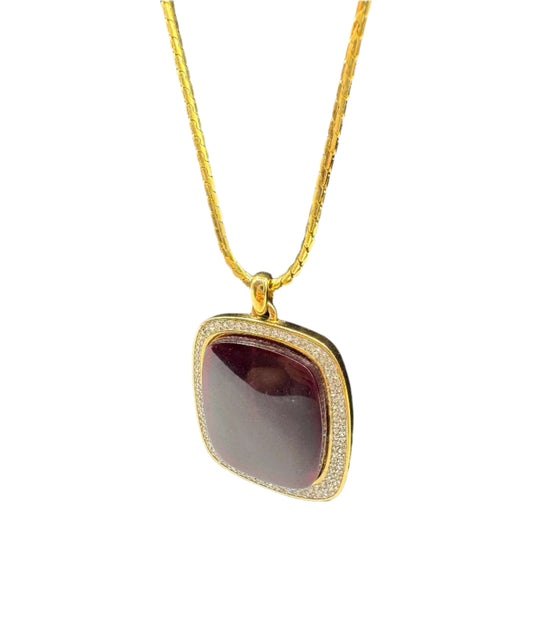 Givenchy 1982, Gold Necklace w/ Red Lucite Pendant 1980s