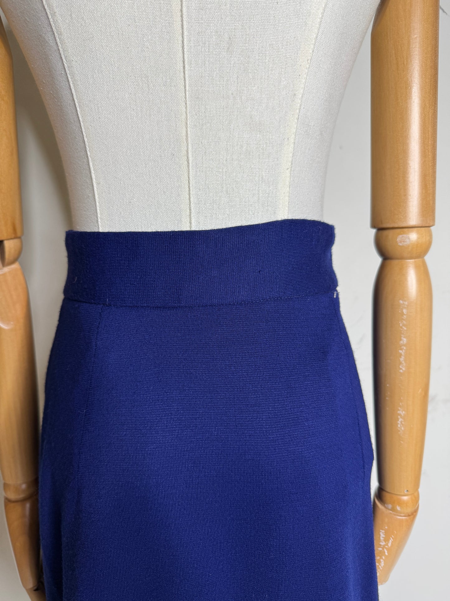 Little Sticks Blue Wool Scalloped Maxi Skirt 1970s