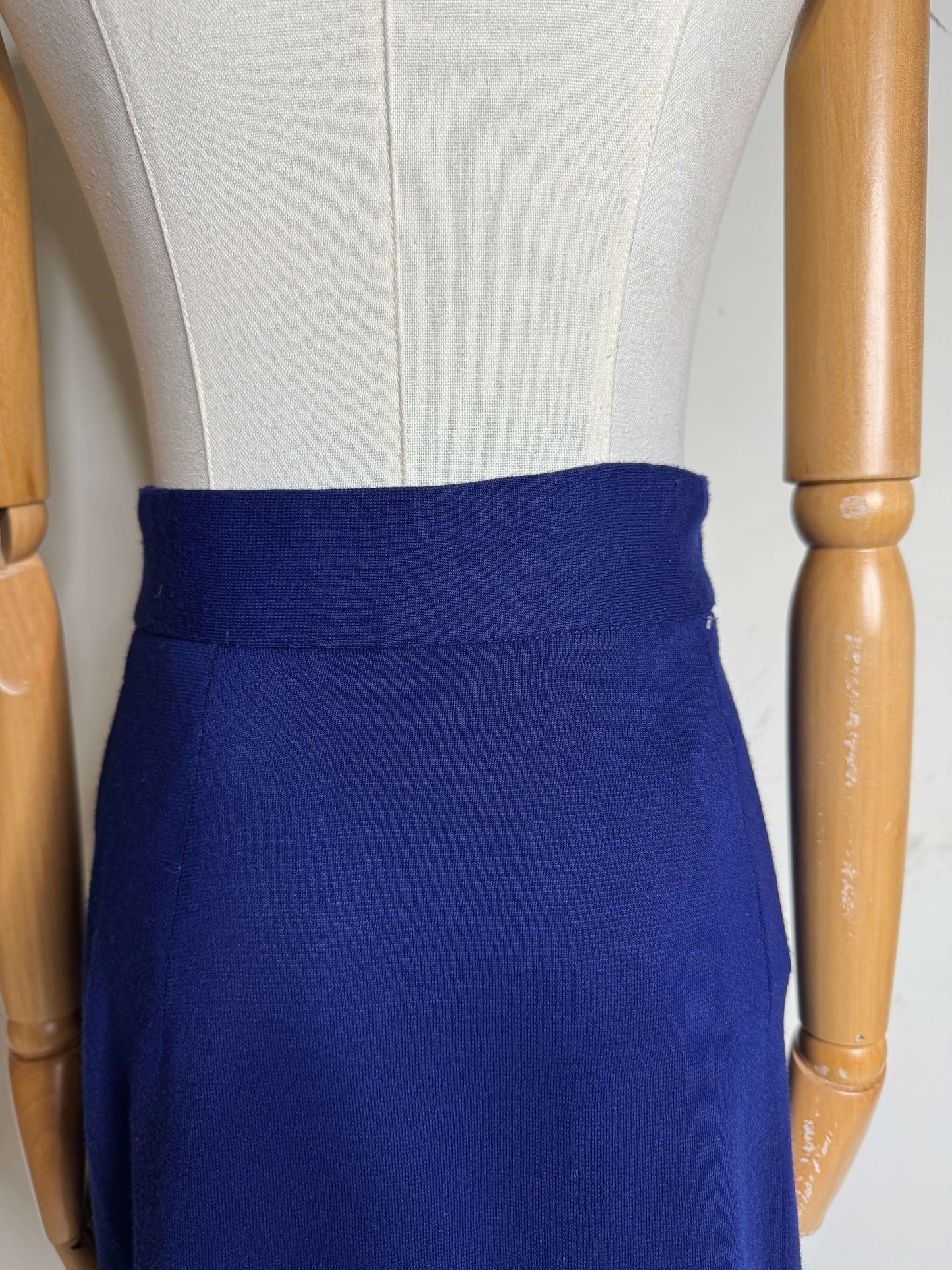 Little Sticks Blue Wool Scalloped Maxi Skirt 1970s