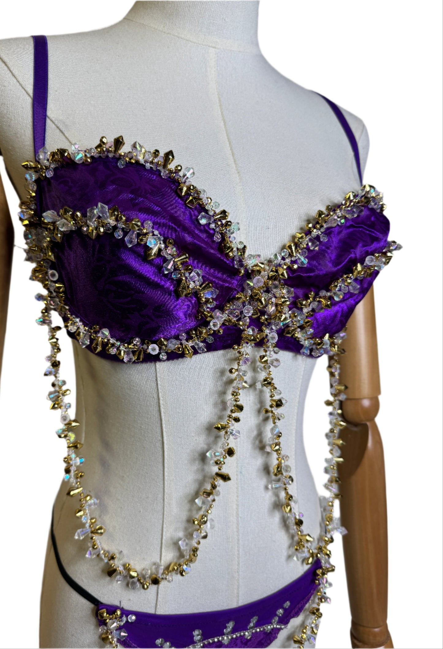 Purple Satin & Gold Beaded Panty Set