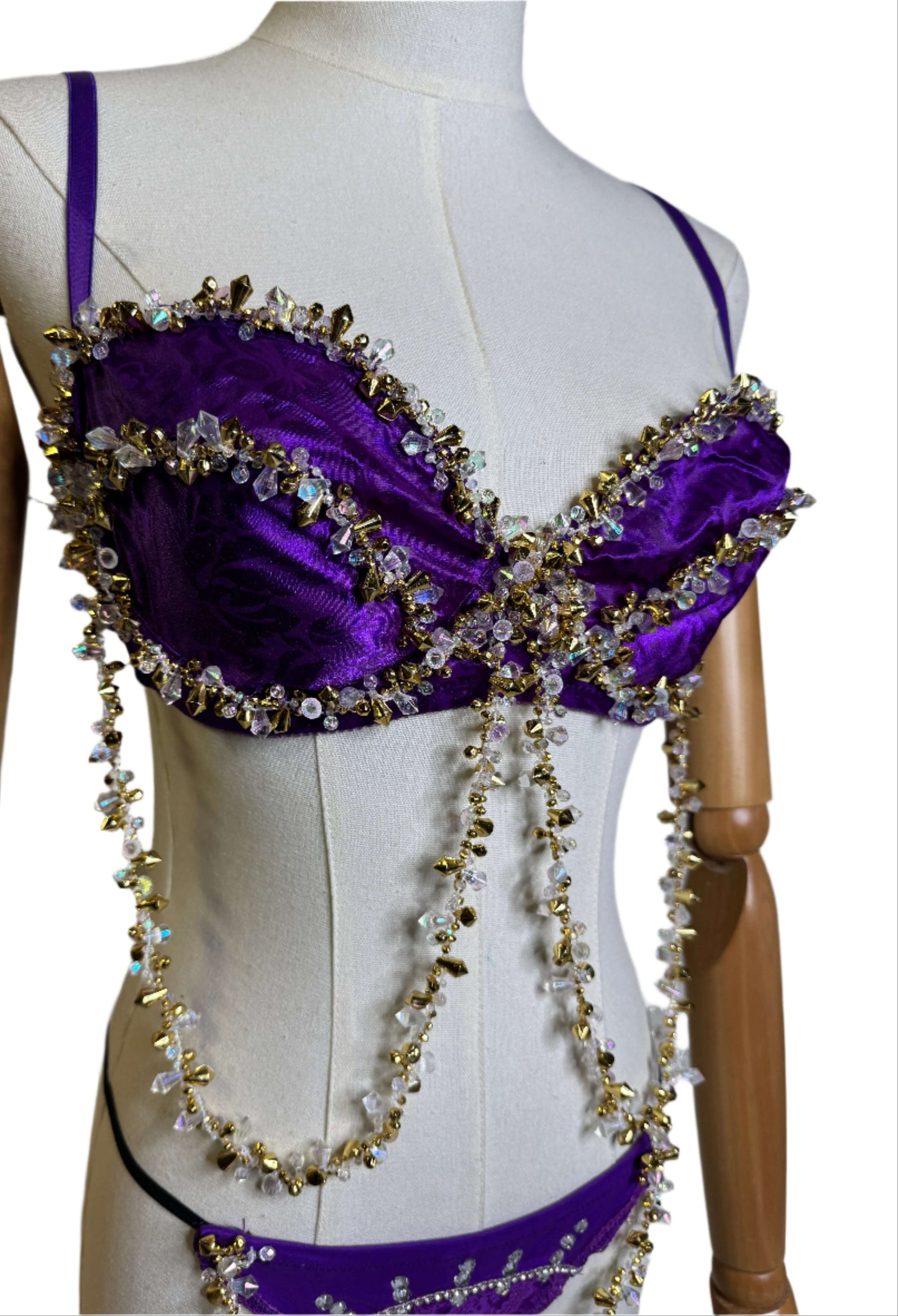 Purple Satin & Gold Beaded Panty Set