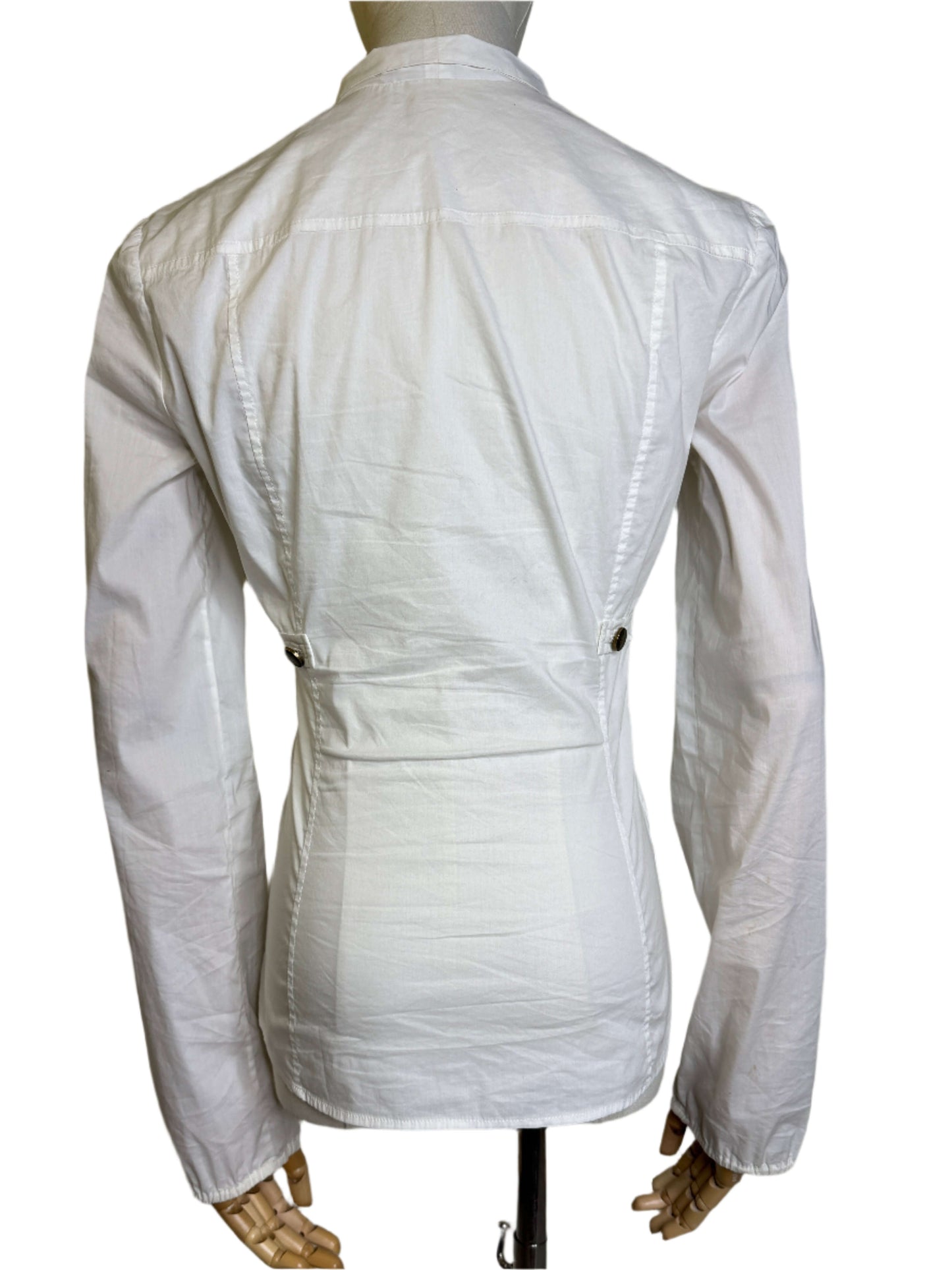 Gucci, White Cotton Blouse V-Neck, Buttoned Empire Waist 2000s
