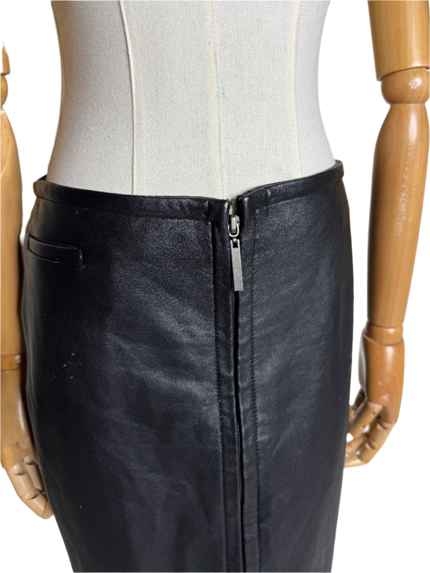 Express Black Leather Mini Pencil Skirt 1990s