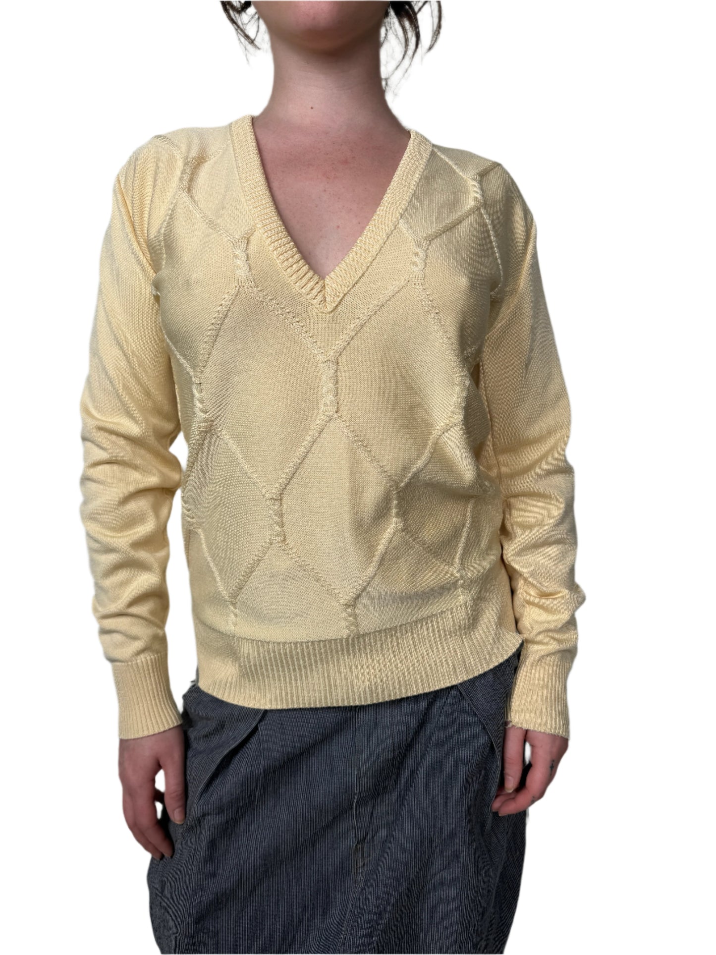 Givenchy Sport Butter Yellow Cable Sweater 1970s