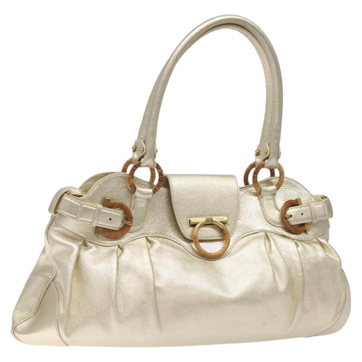 Ferragamo Gancini Gold Leather Shoulder Bag 2000s