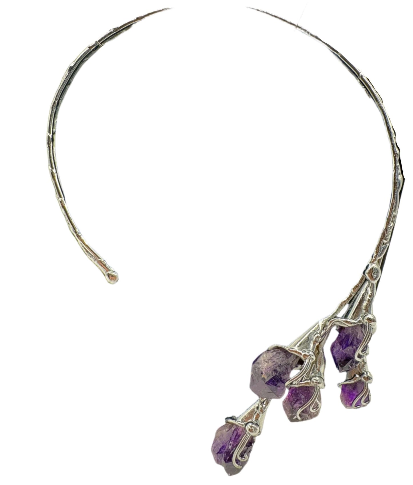 Silver Plated & Amethyst Bar Necklace 1990s