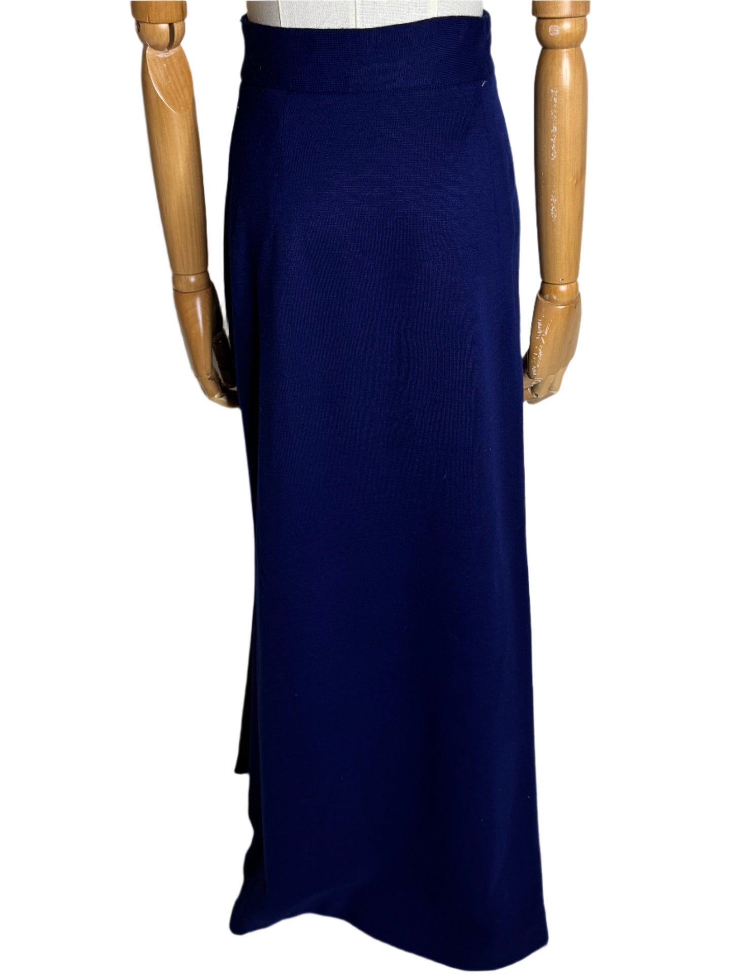 Little Sticks Blue Wool Scalloped Maxi Skirt 1970s