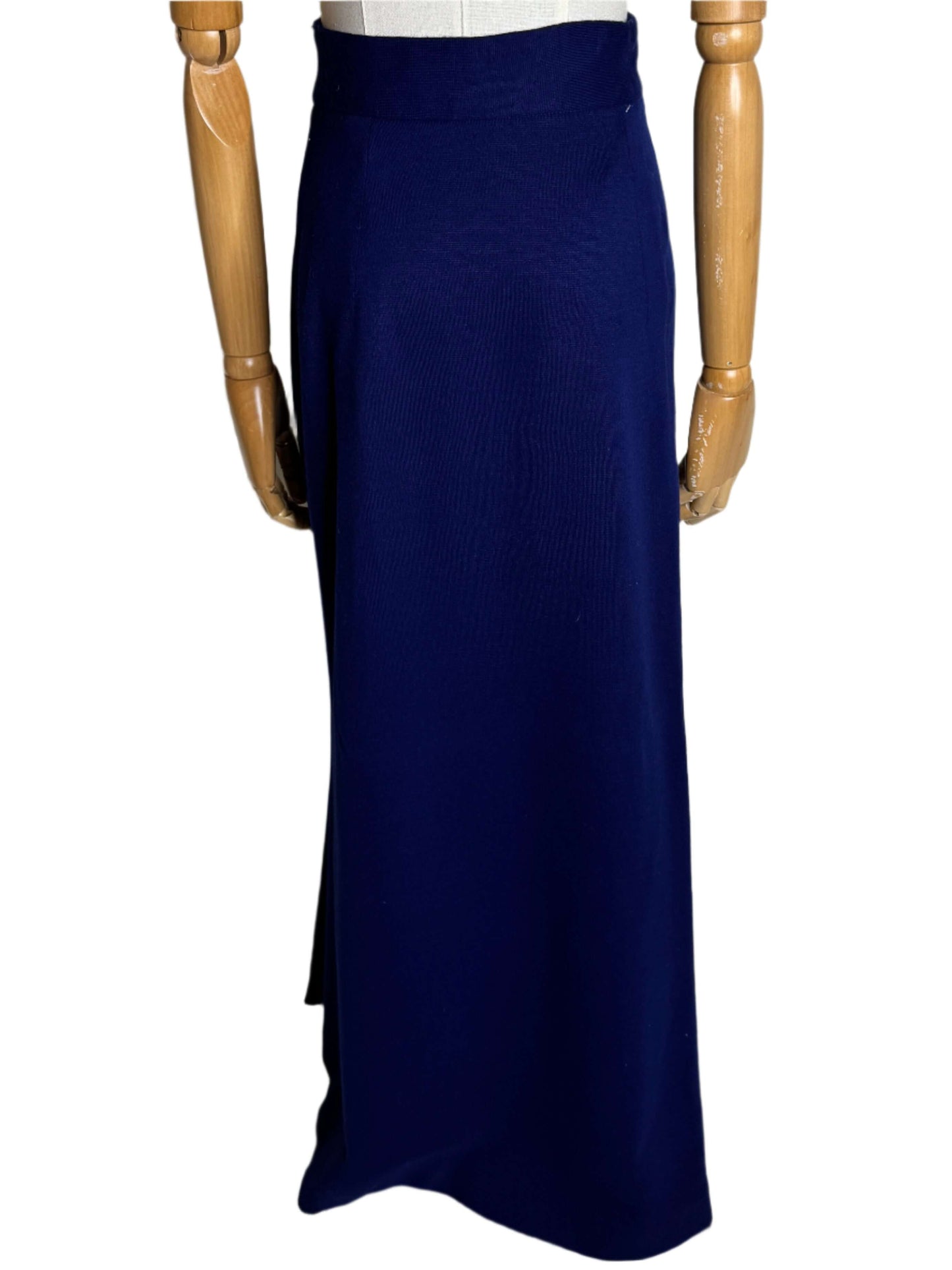 Little Sticks Blue Wool Scalloped Maxi Skirt 1970s