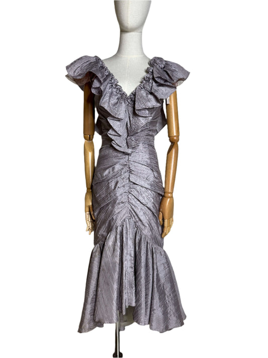 Lavender Rose Embellished 1980s Ruffle Party Dress