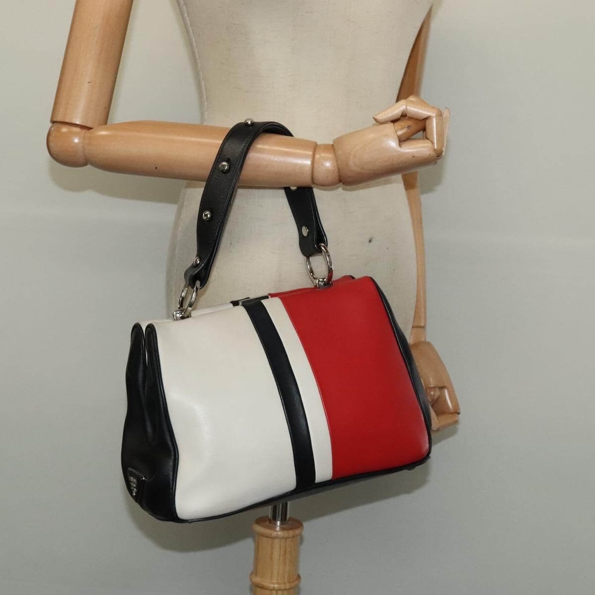 Prada Color Block Leather Handbag Studded 1990s