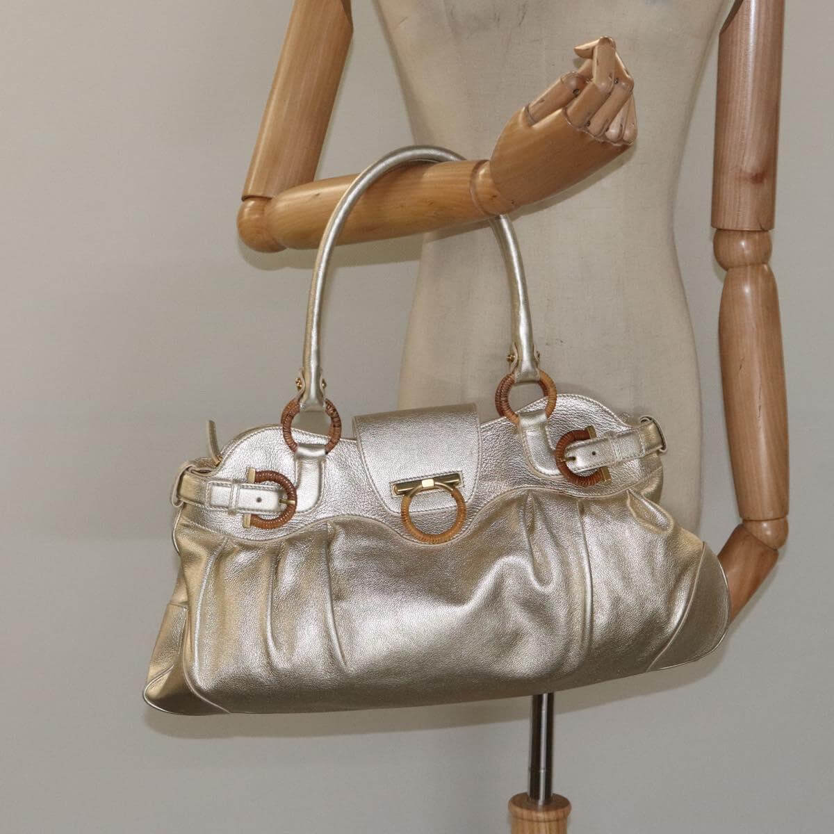 Ferragamo Gancini Gold Leather Shoulder Bag 2000s