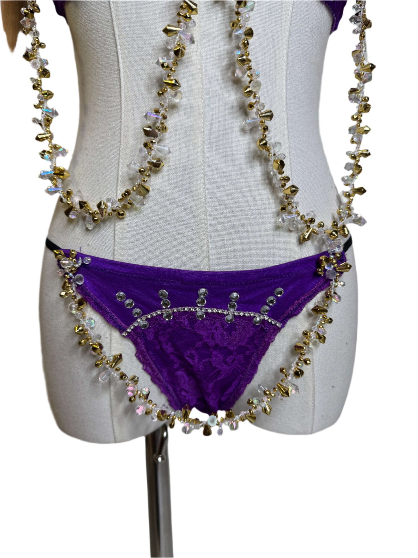 Purple Satin & Gold Beaded Panty Set