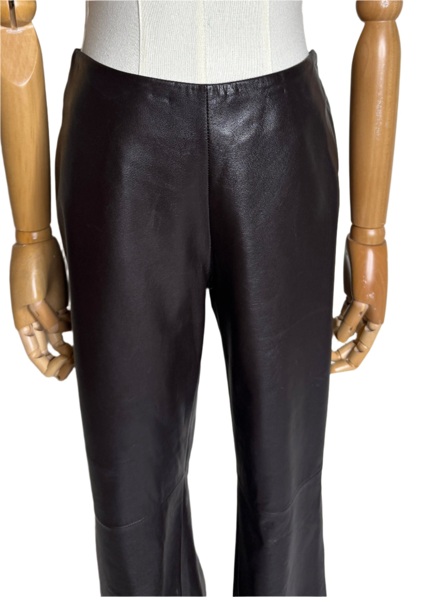 Ann Taylor, Dark Brown Paneled Leather Pants 1990s