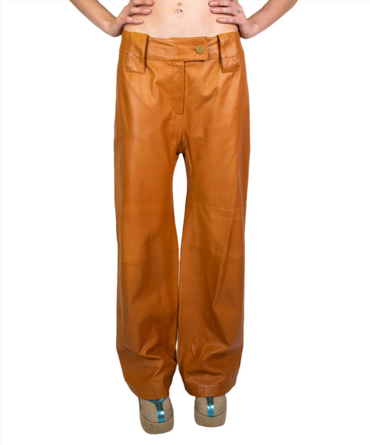 Chanel, Tan Wide-leg Leather Pants 2000s