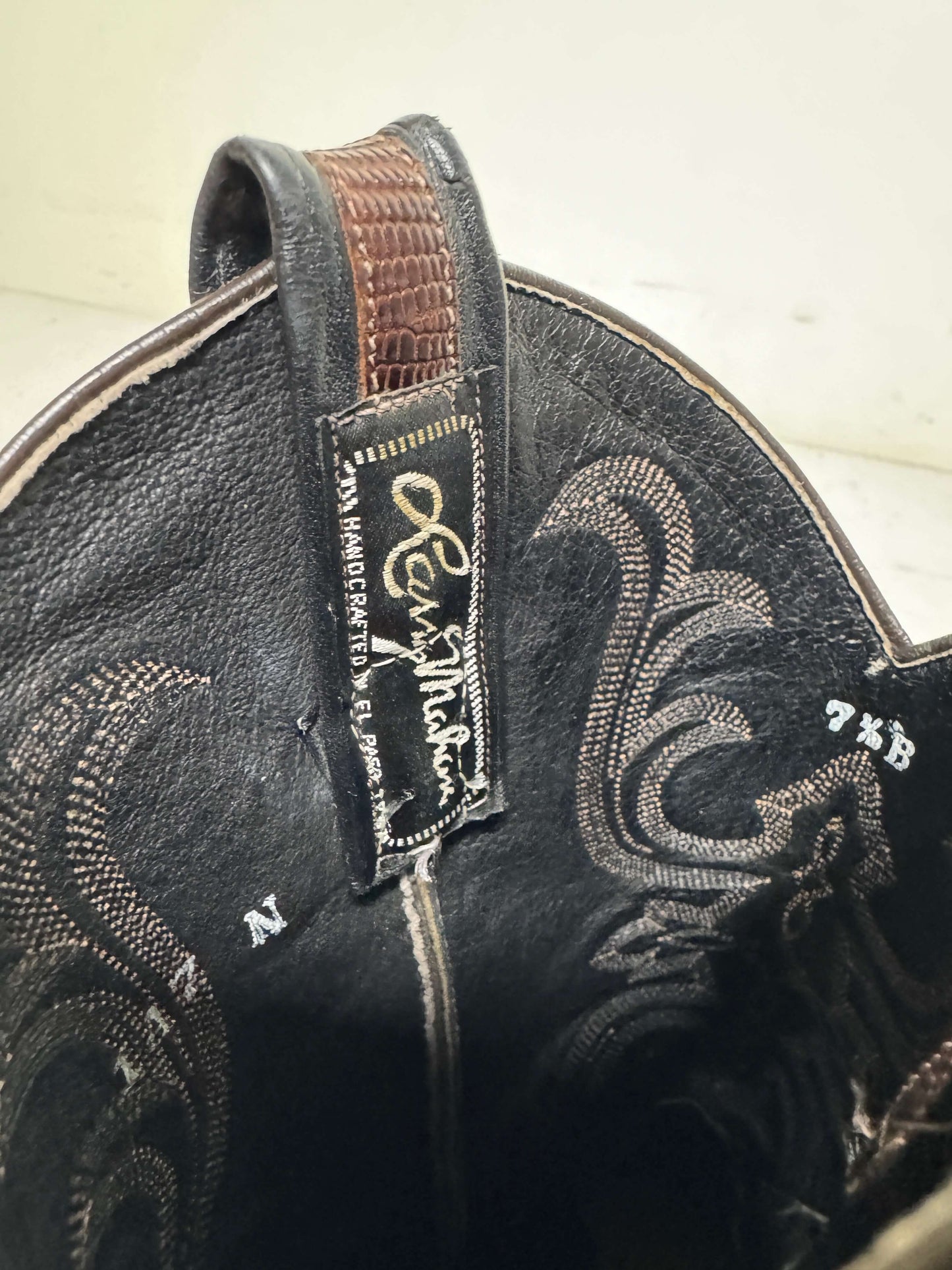 Lucchese Dark Brown Two Tone Lizard Cowboy Boots 1990s