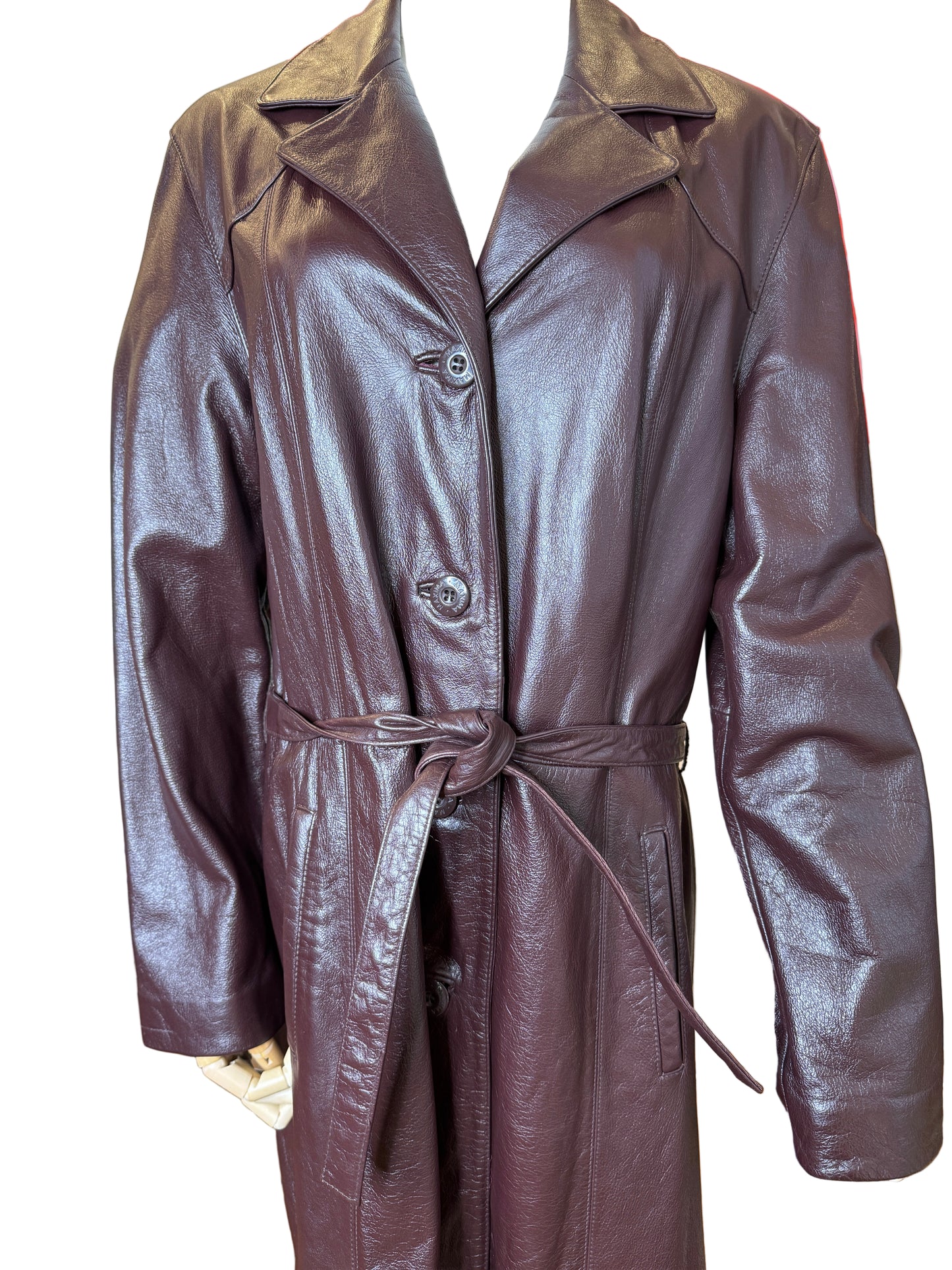 1990s Wilsons Leather Burgundy & Brown Trench