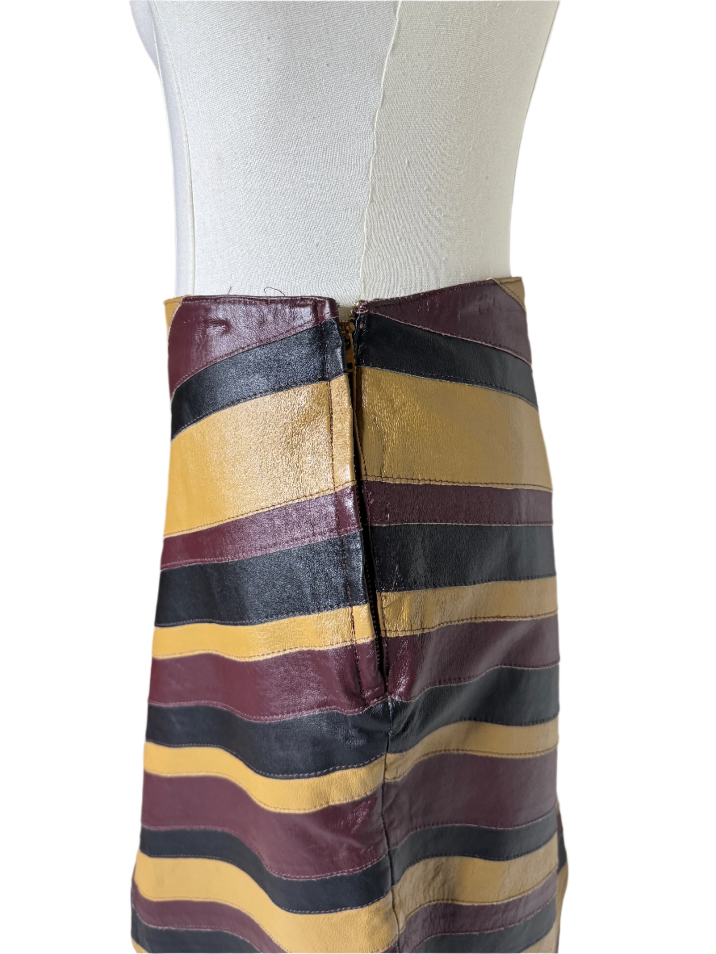 Santa Fe Brown Striped Leather Pencil Skirt 1990’s