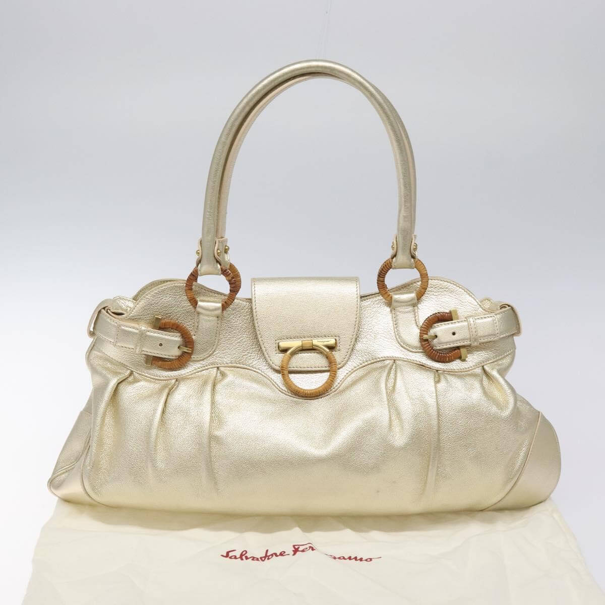 Ferragamo Gancini Gold Leather Shoulder Bag 2000s