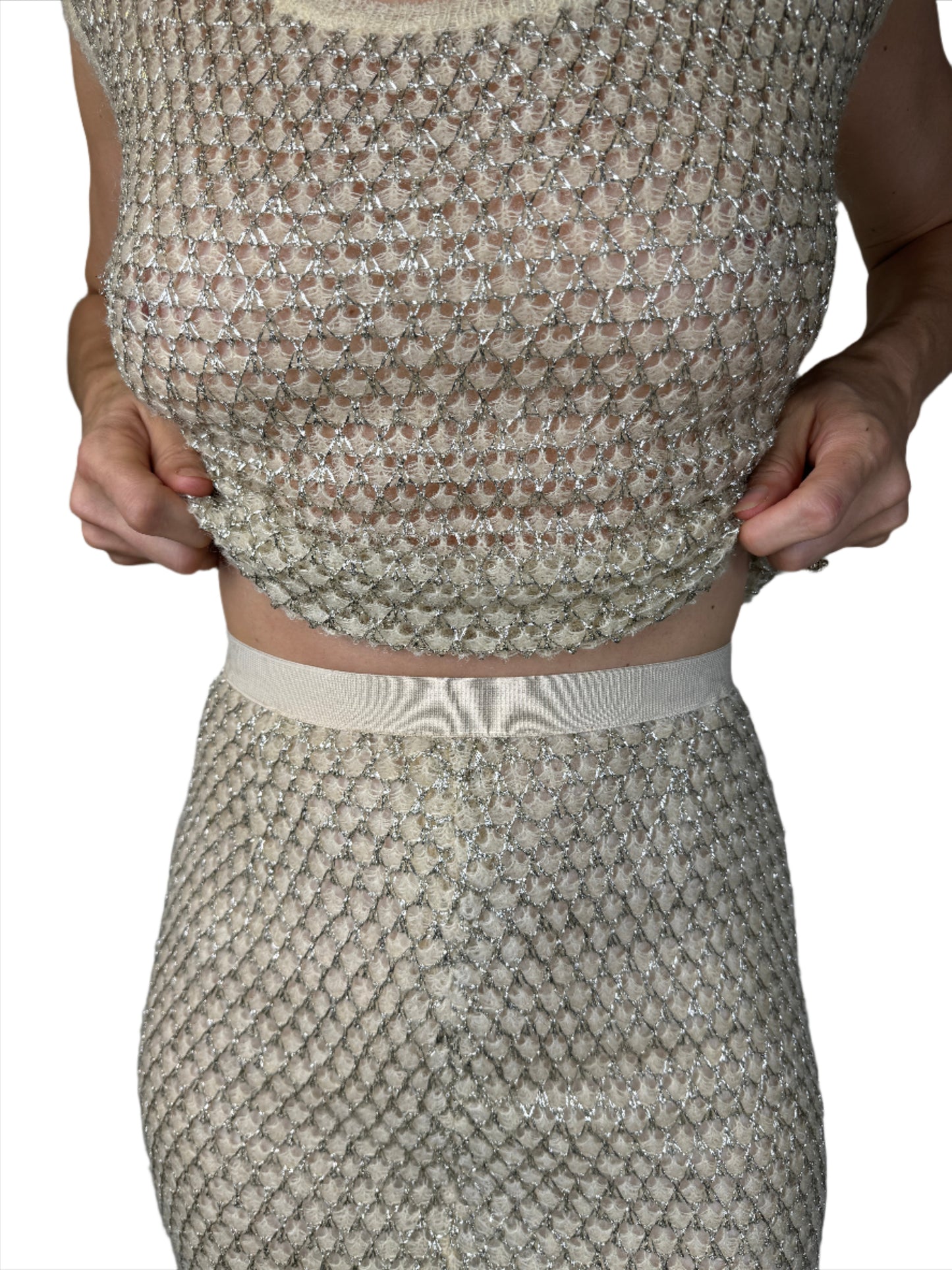 Cream Knit Top & Skirt Set 1960s