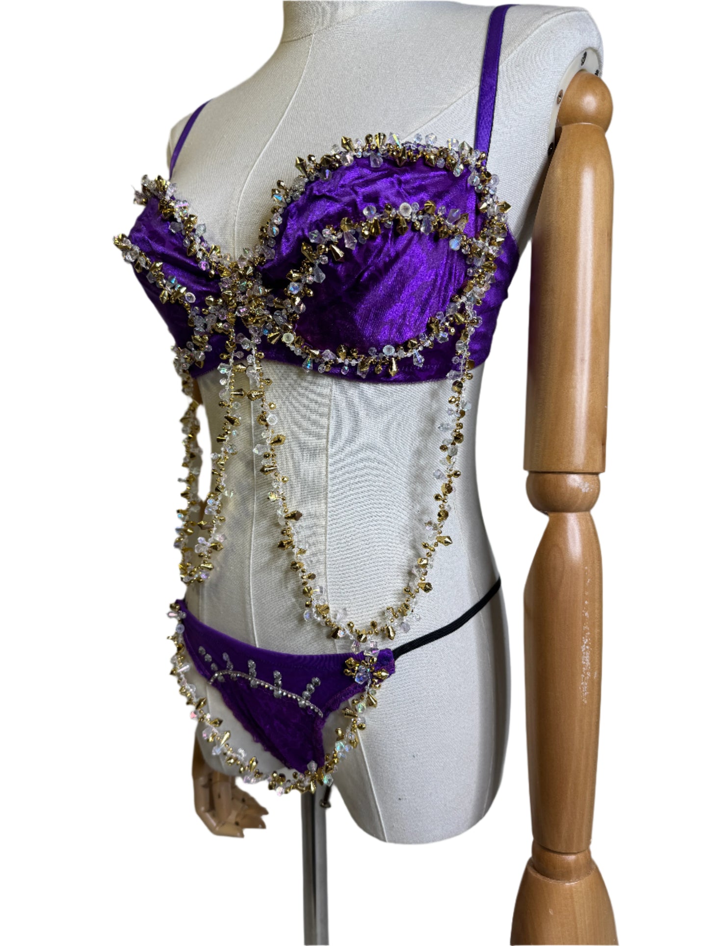 Purple Satin & Gold Beaded Panty Set