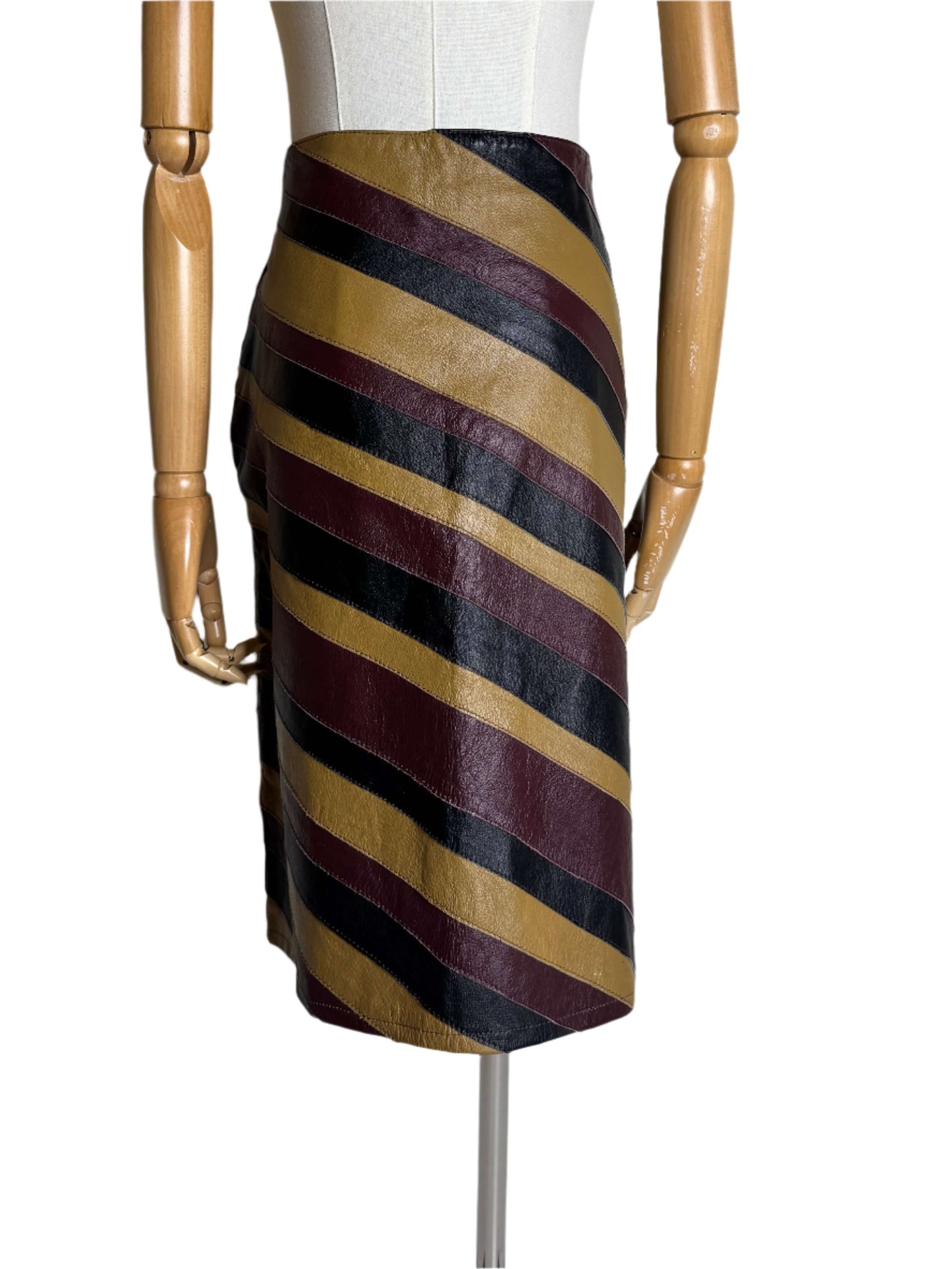 Santa Fe Brown Striped Leather Pencil Skirt 1990’s