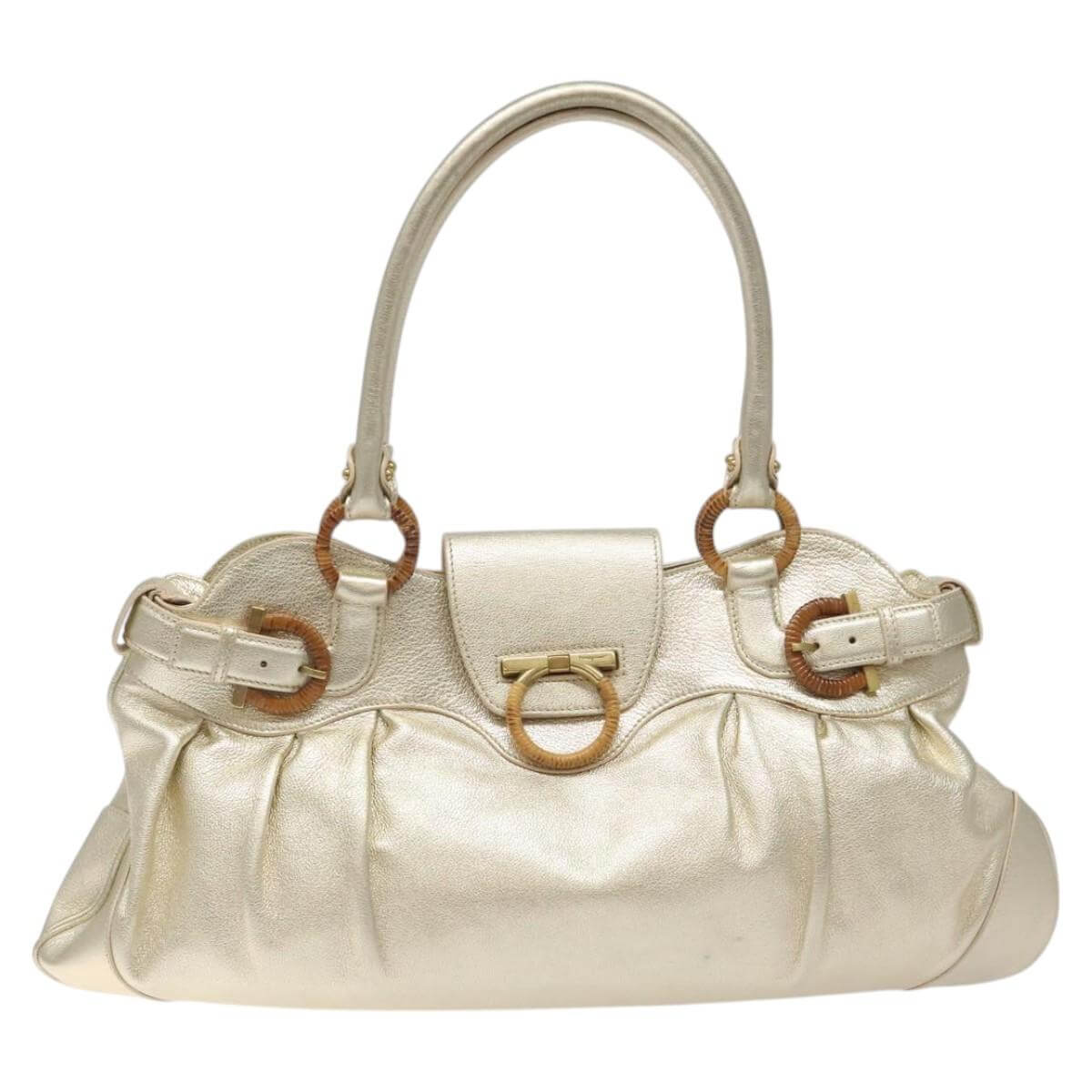 Ferragamo Gancini Gold Leather Shoulder Bag 2000s