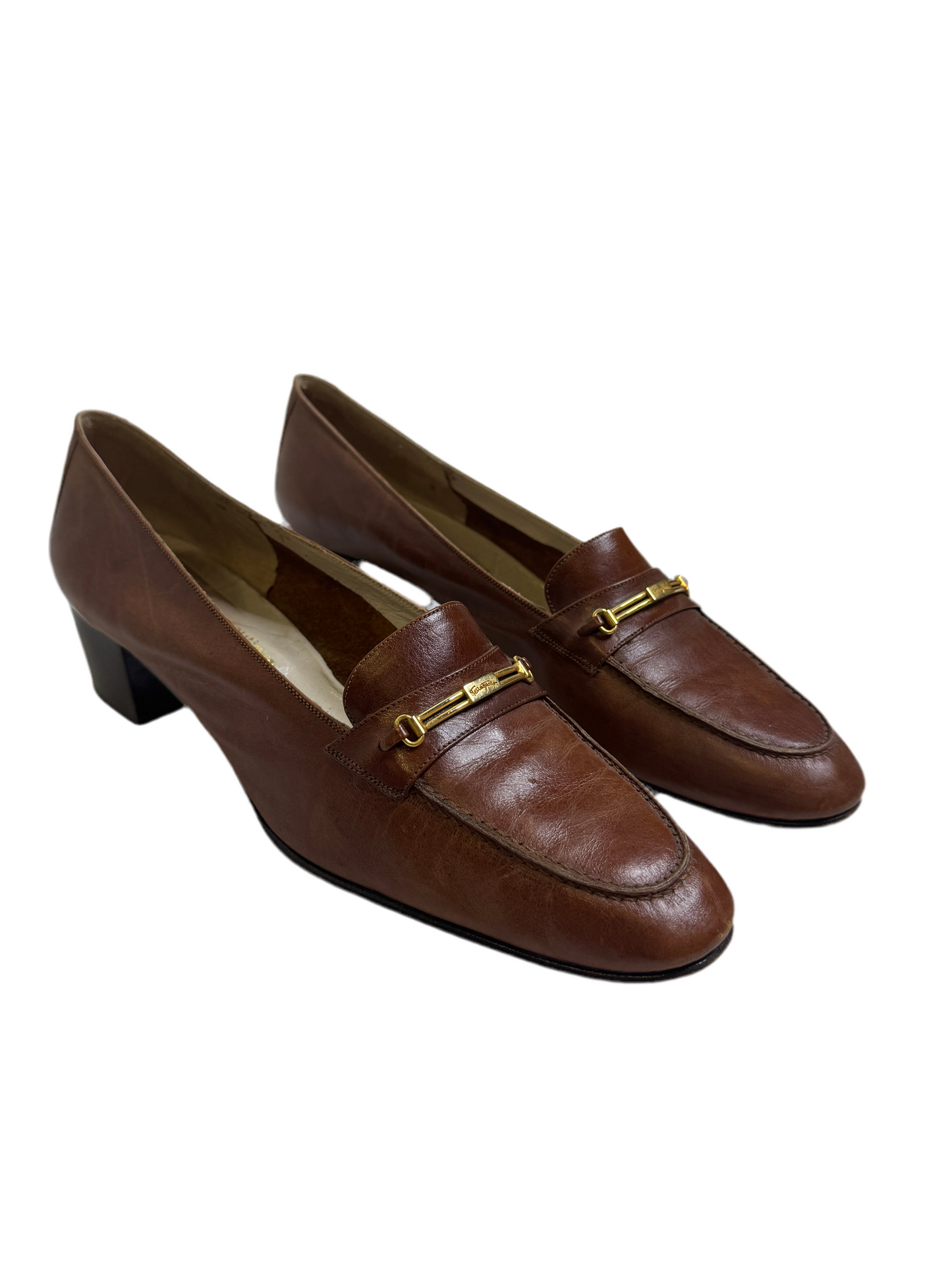 Ferragamo Brown Leather Heels 70s