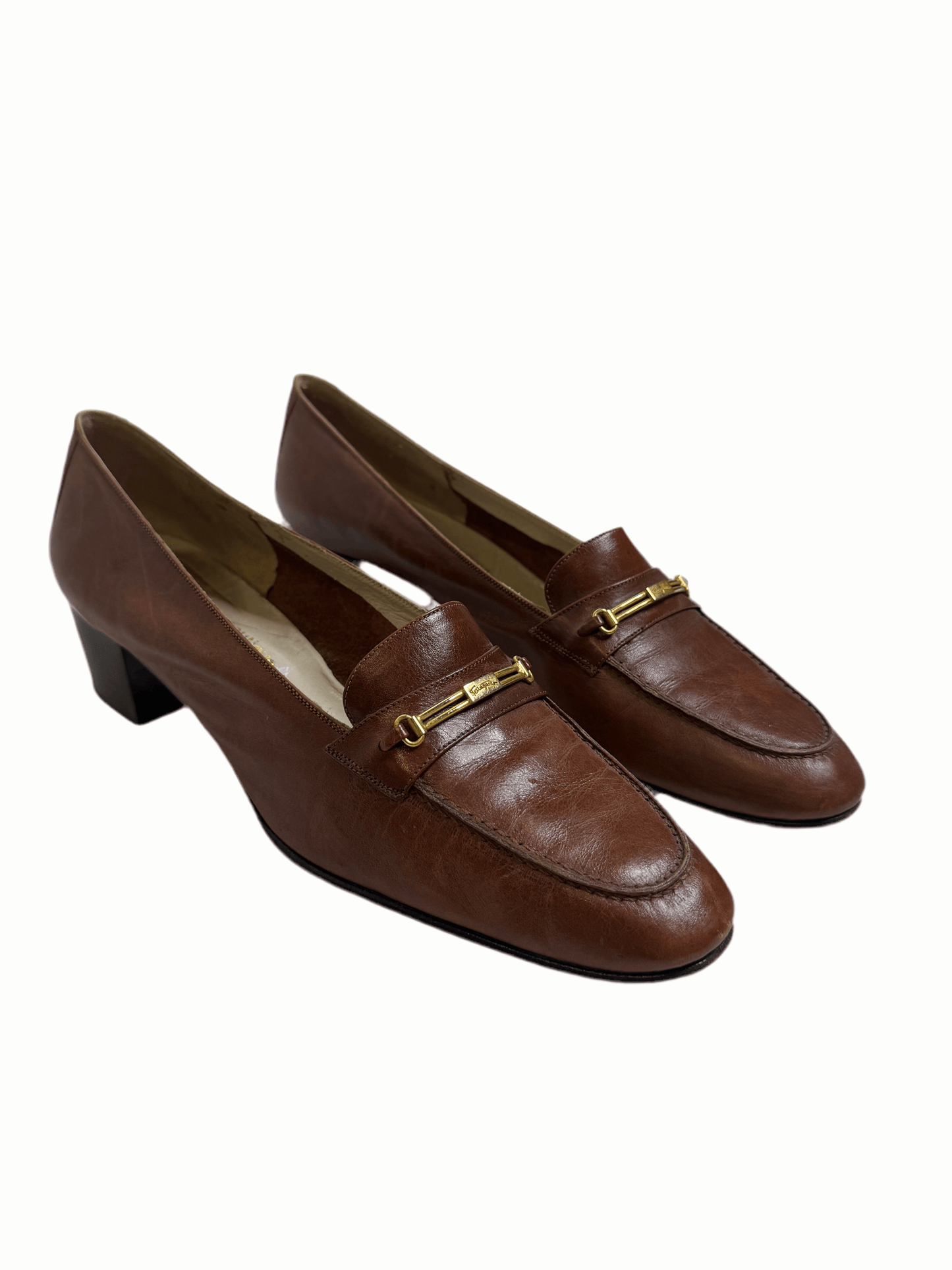 Ferragamo Brown Leather Heels 70s