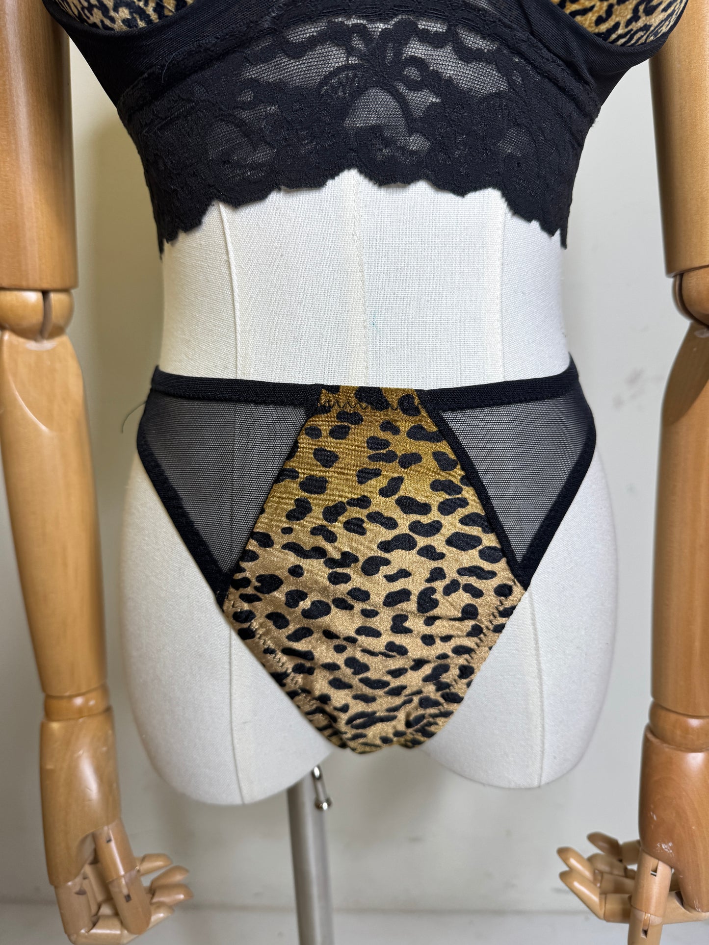 Leopard Bra Top with Black Sheer & Lace & Panty 1980s