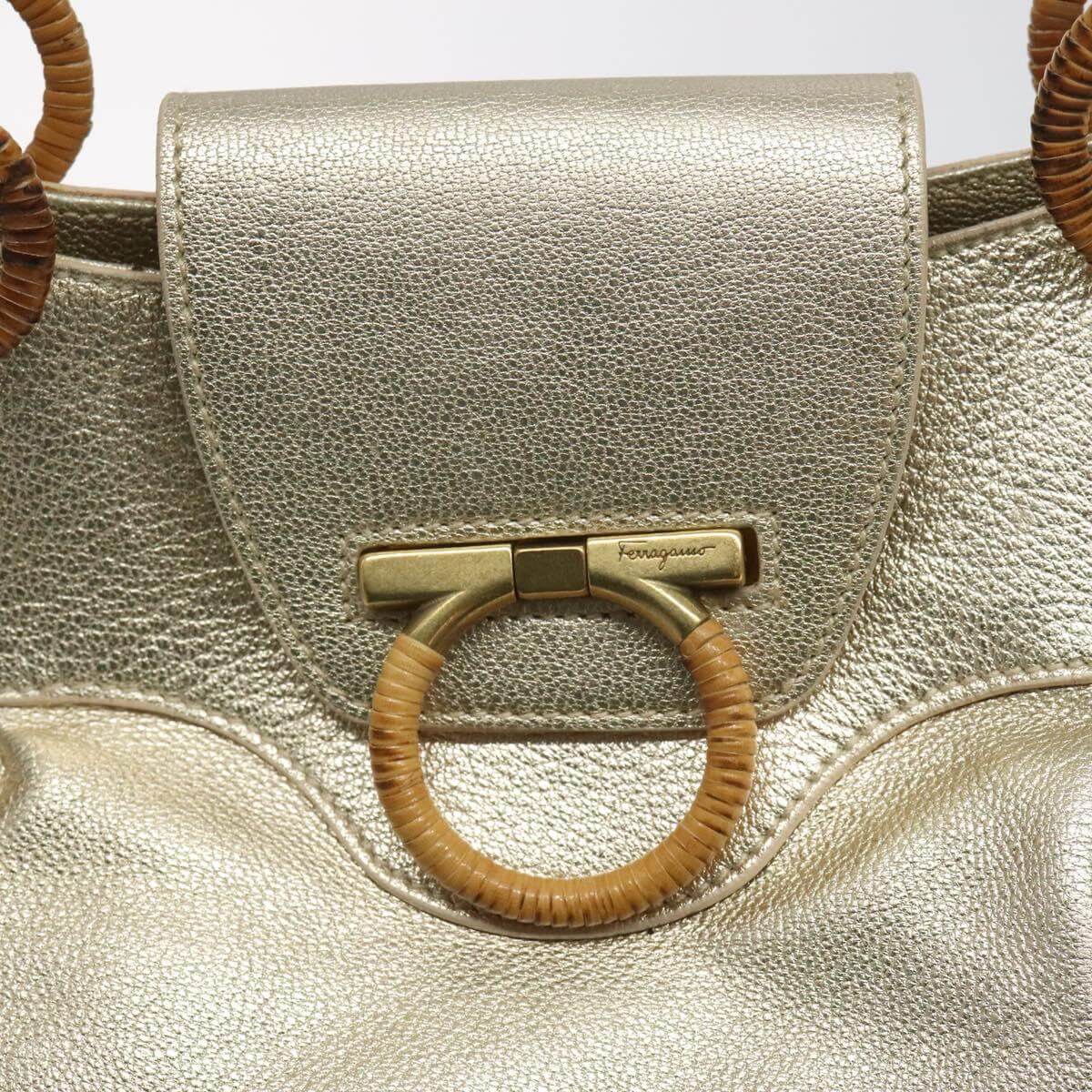 Ferragamo Gancini Gold Leather Shoulder Bag 2000s
