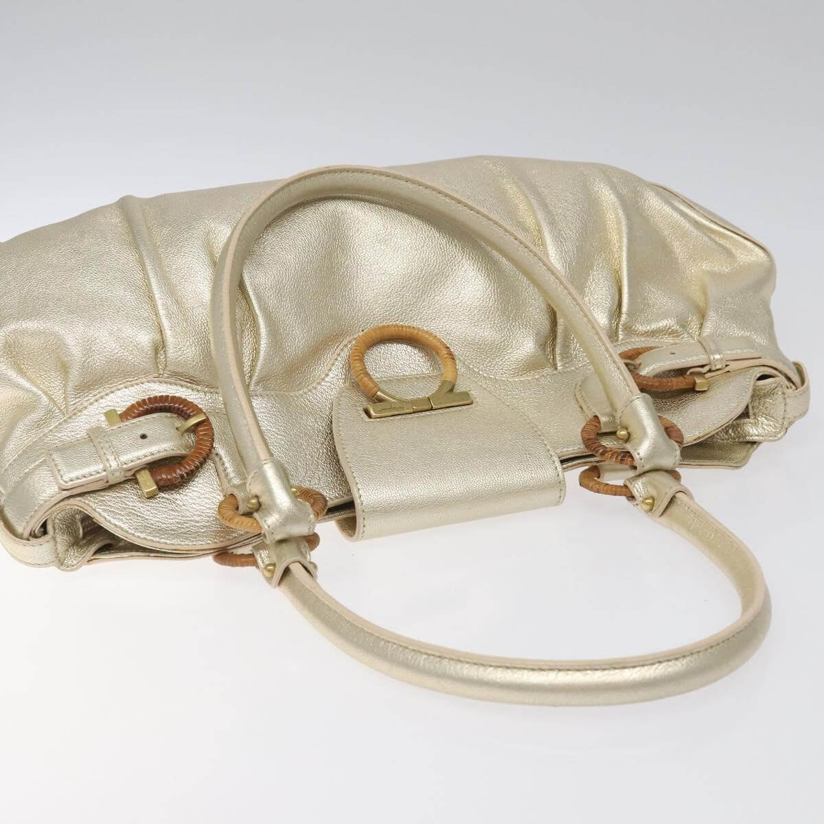 Ferragamo Gancini Gold Leather Shoulder Bag 2000s
