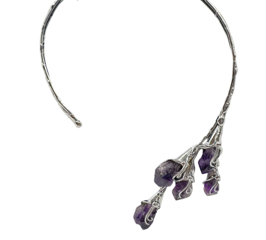 Silver Plated & Amethyst Bar Necklace 1990s