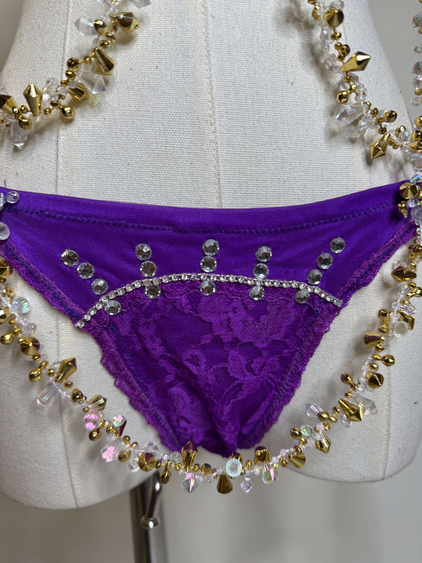 Purple Satin & Gold Beaded Panty Set