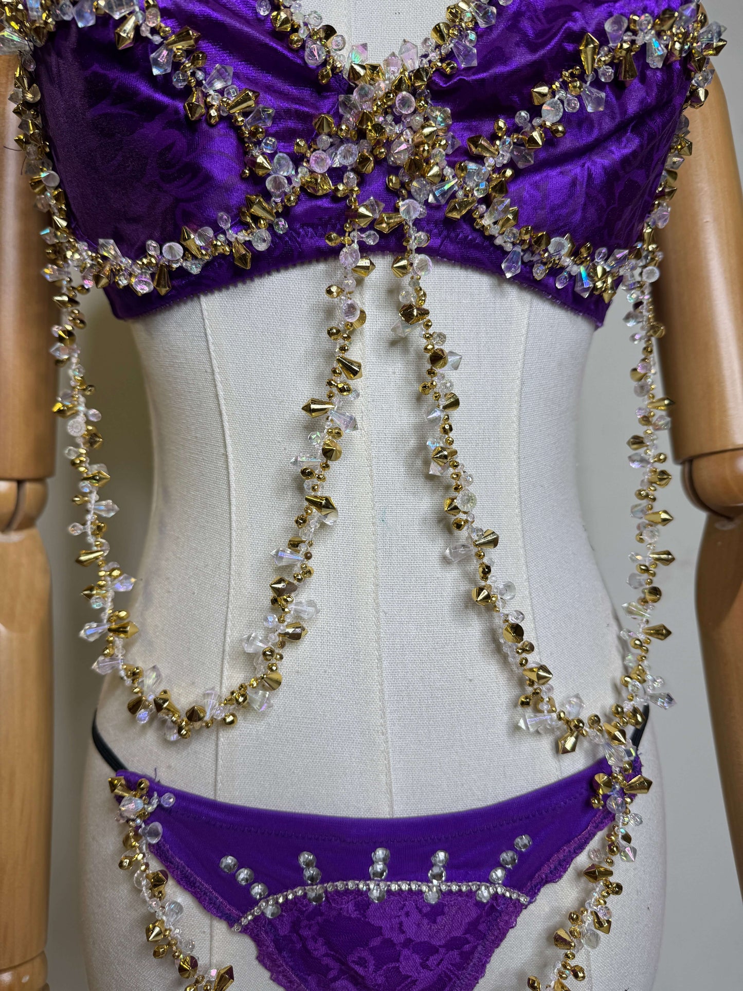 Purple Satin & Gold Beaded Panty Set
