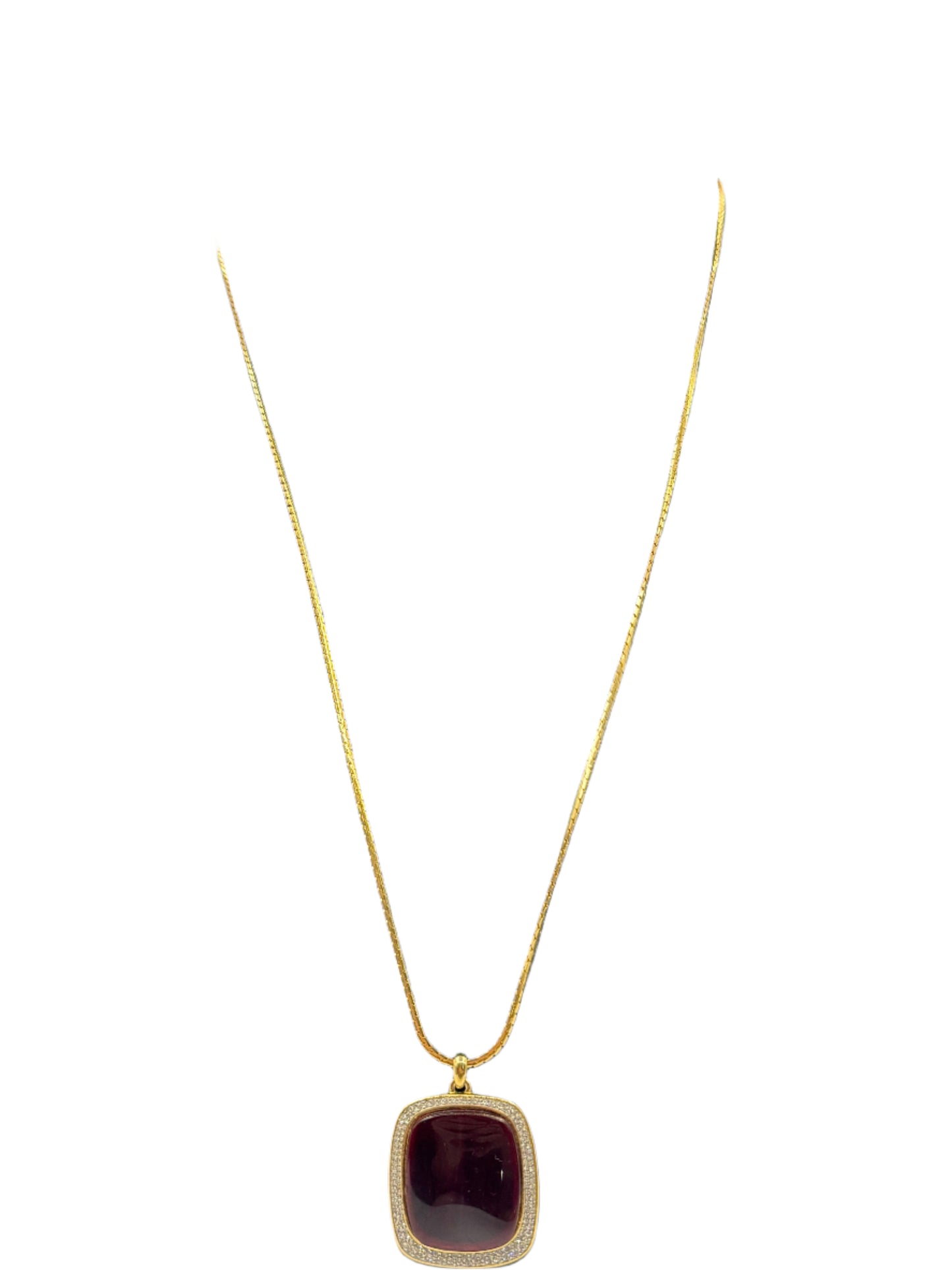 Givenchy 1982, Gold Necklace w/ Red Lucite Pendant 1980s