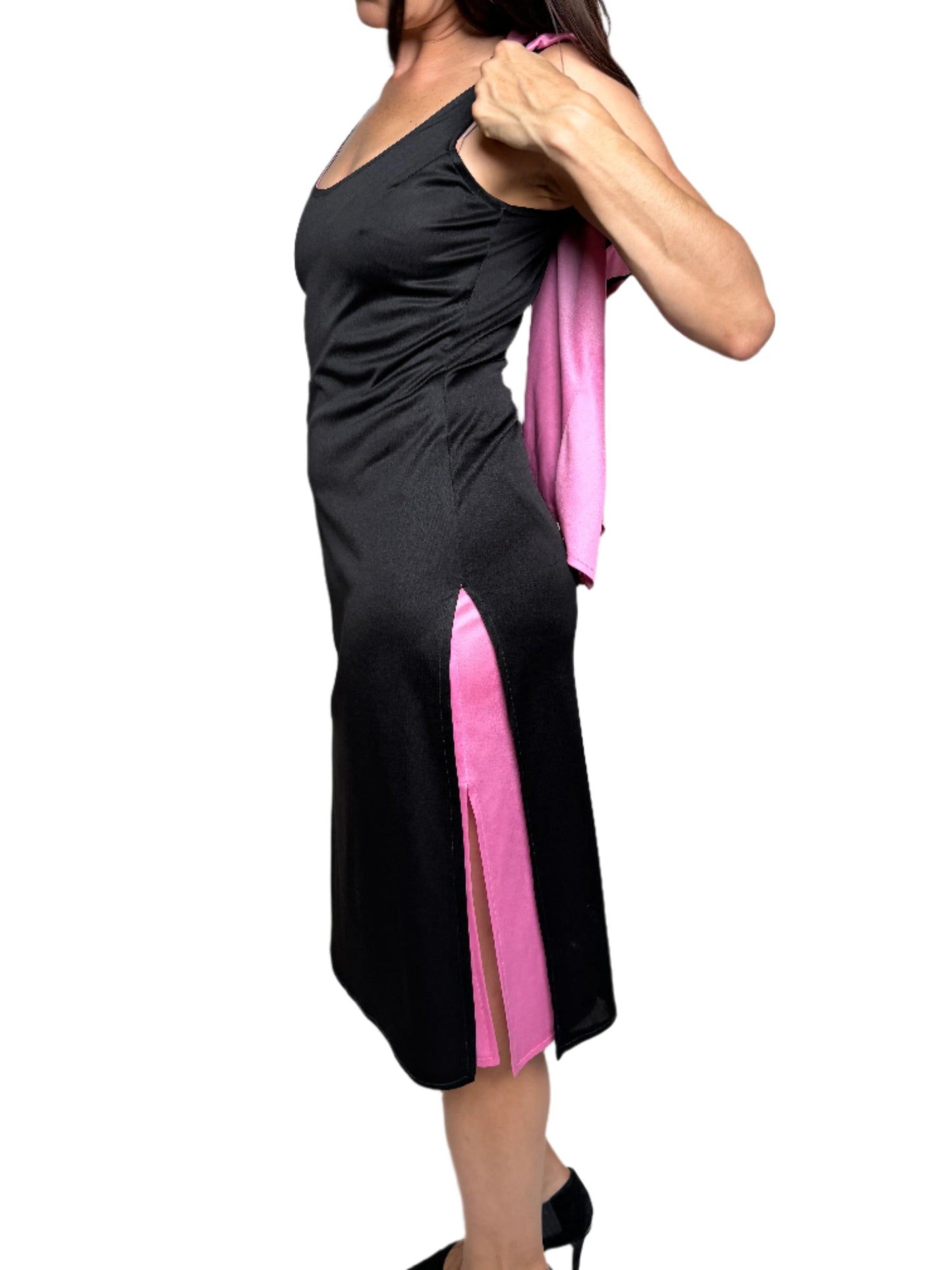 Black Tunic Dress w/ Pink Vest Bolero 1970s