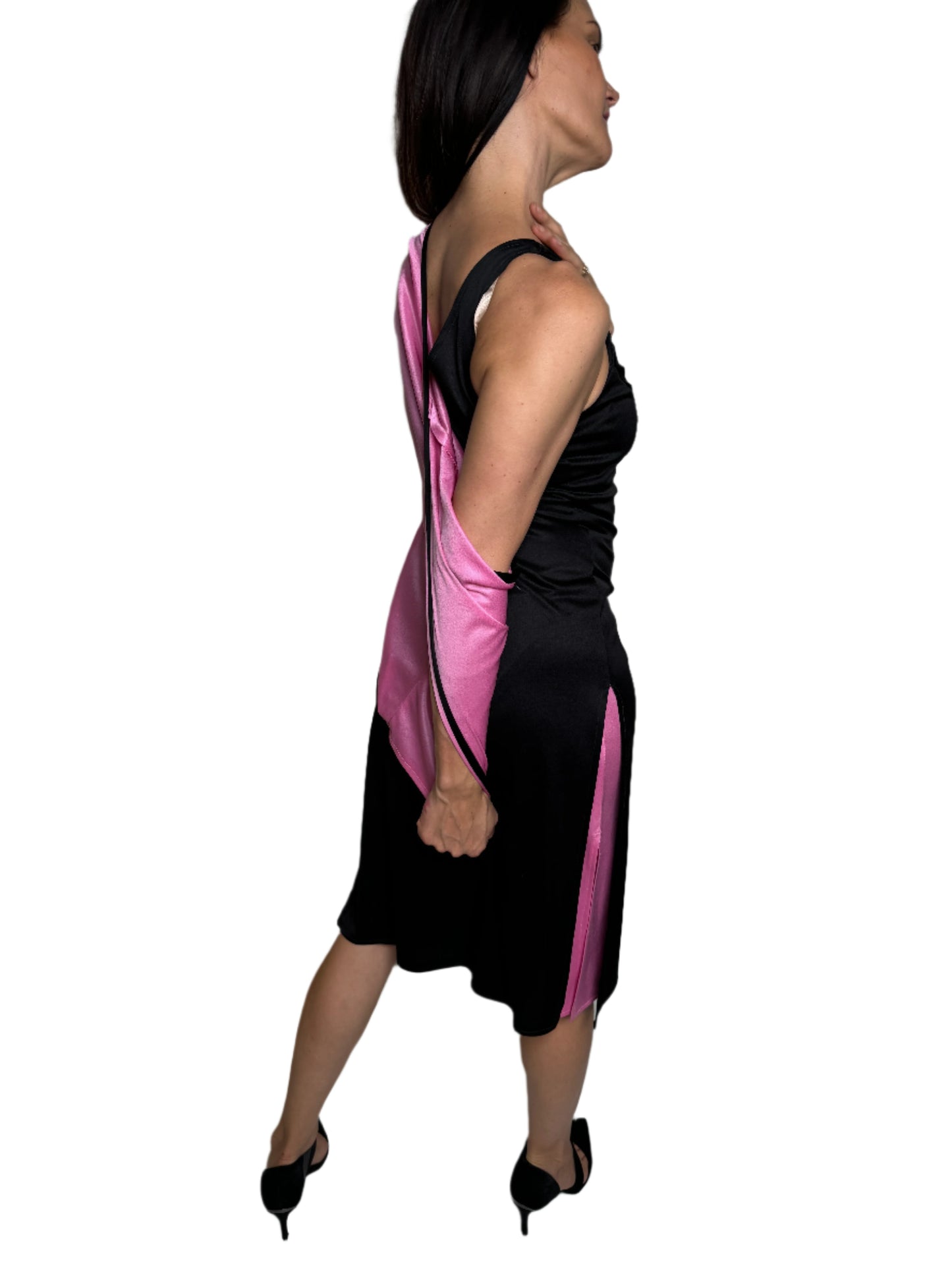 Black Tunic Dress w/ Pink Vest Bolero 1970s