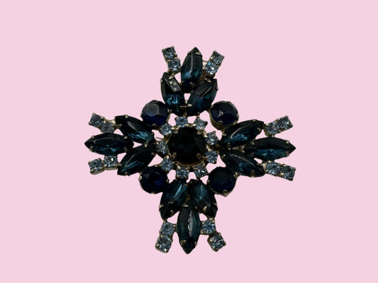 Blue Rhinestone Starburst Brooch / Pin 1950s