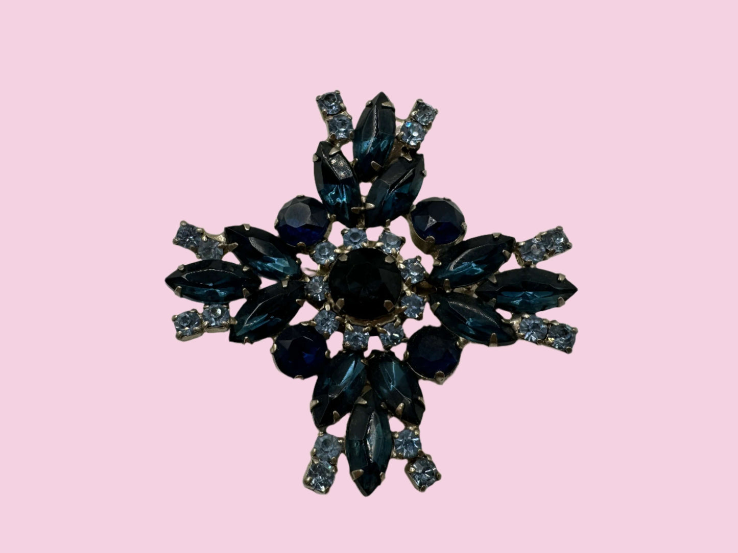 Blue Rhinestone Starburst Brooch / Pin 1950s