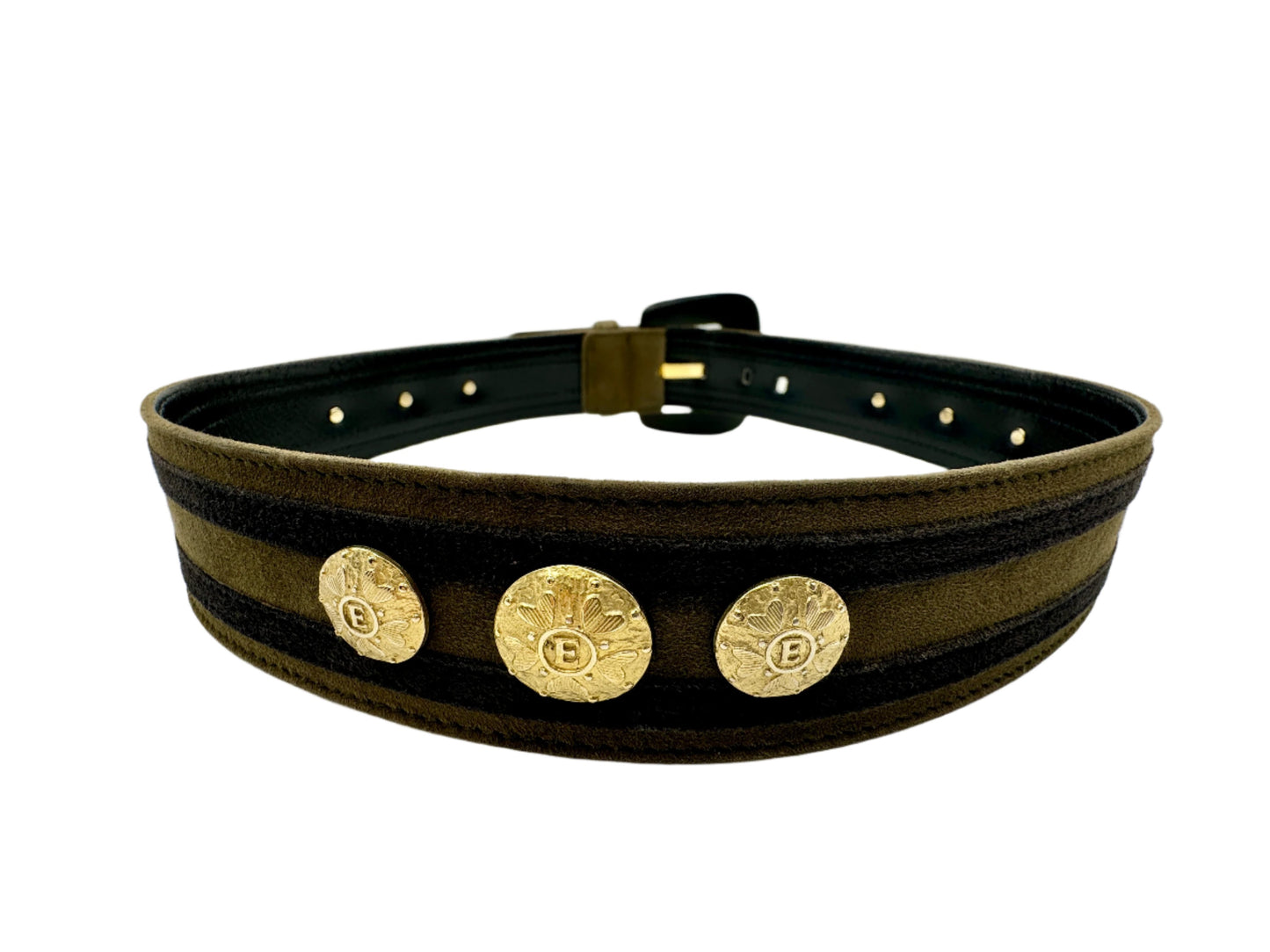 Escada Suede Striped Belt w/ Medallions 1980s