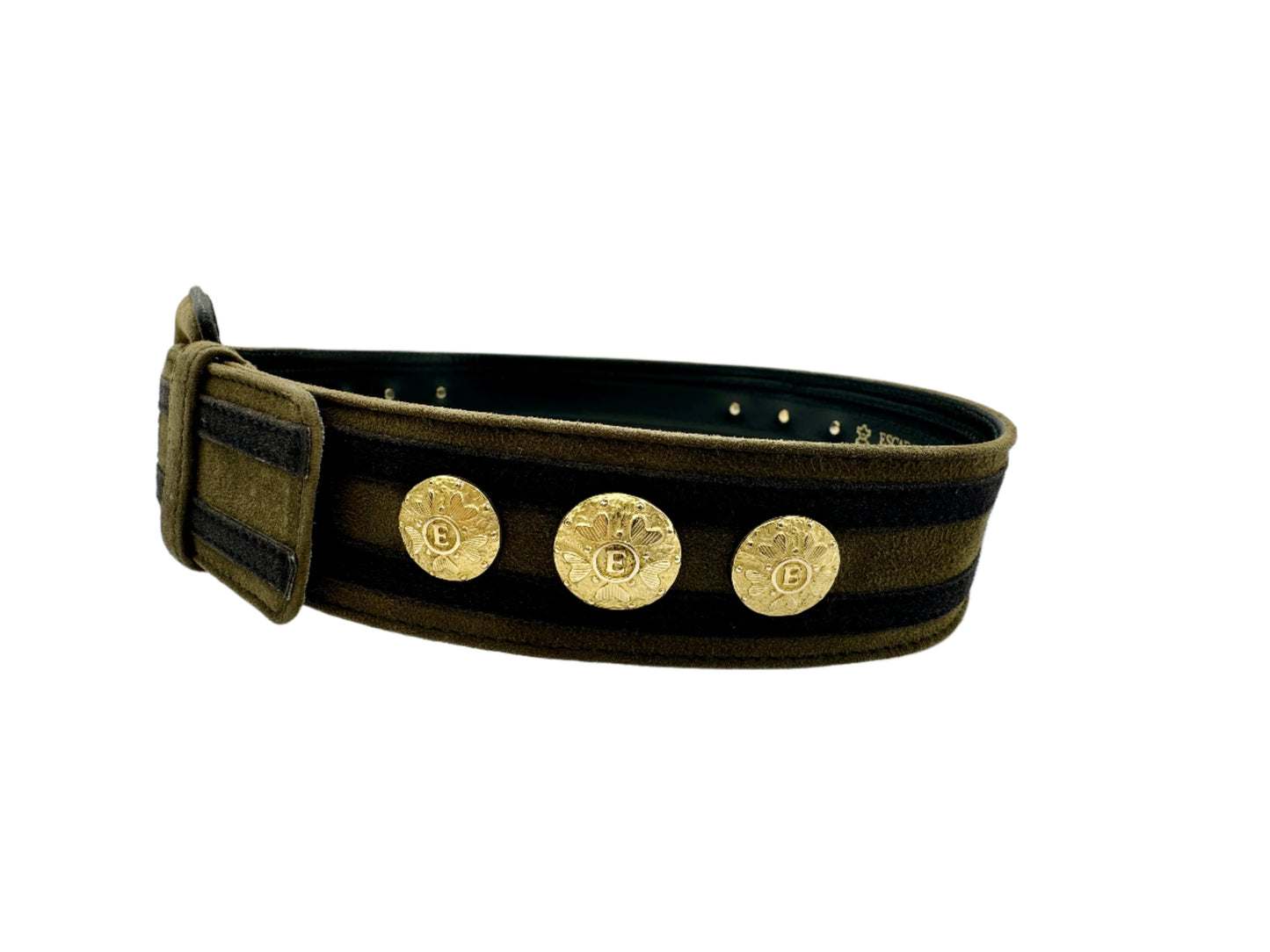 Escada Suede Striped Belt w/ Medallions 1980s