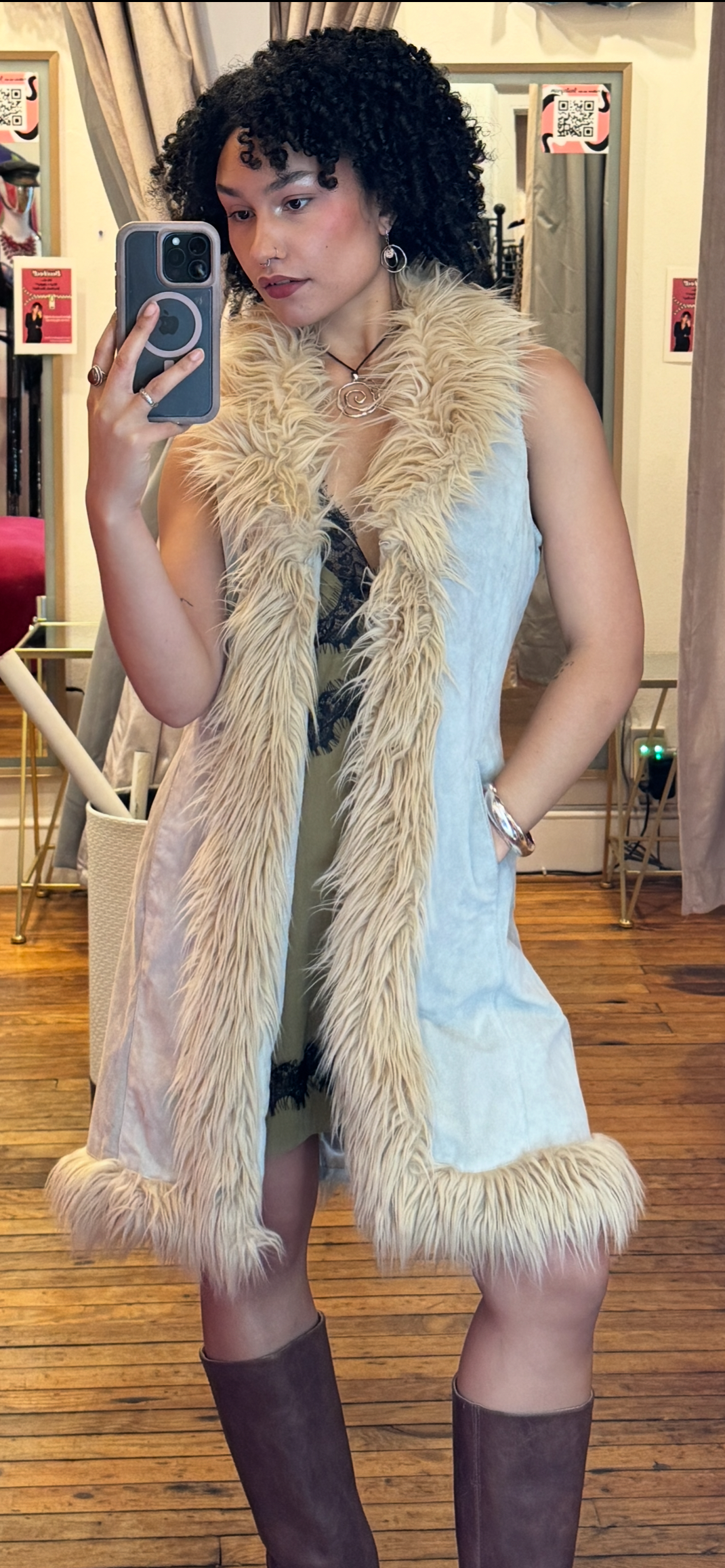 Wilson's Leather Suede & Faux Fur Sleeveless PennyLane