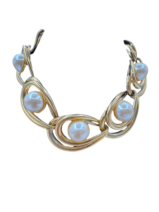 Givenchy, Gold Statement Link & Pearl Necklace 1980s