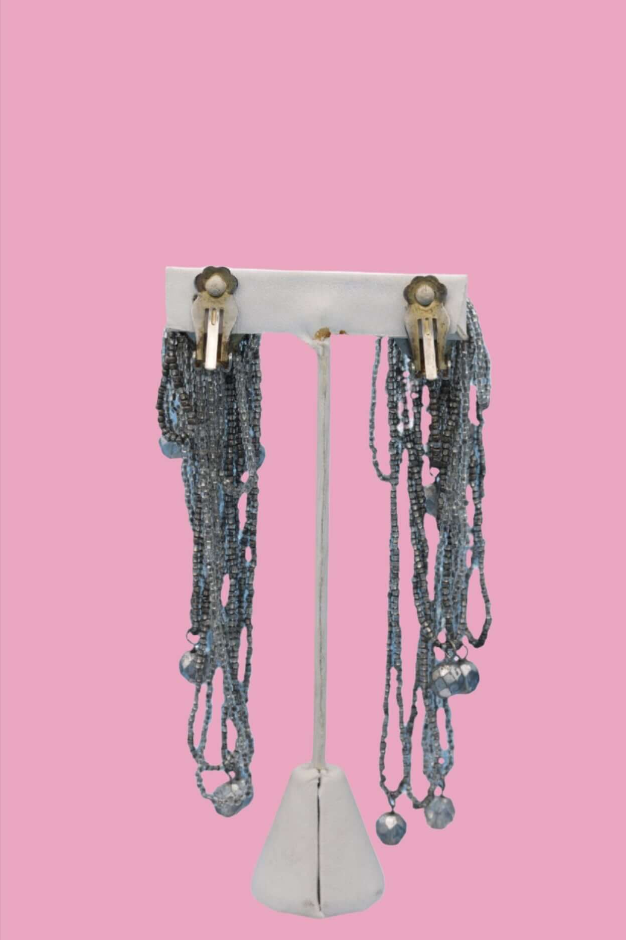 Dangle Earrings with Silver Beaded Loops 1980s
