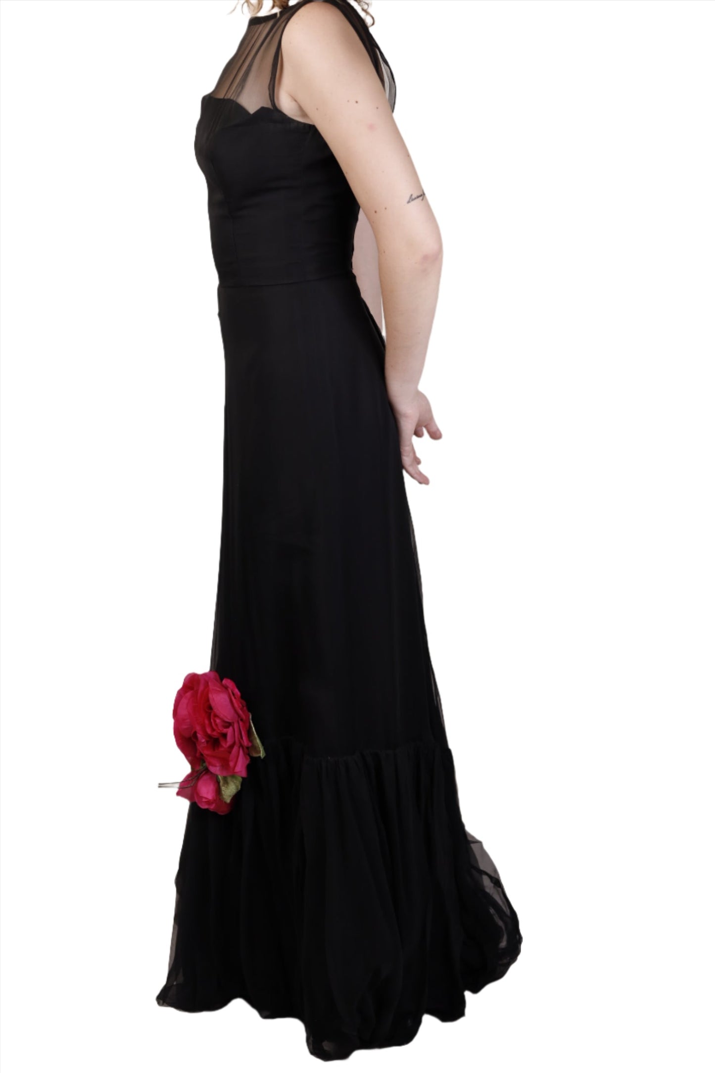 Black Chiffon Flamenco Evening Gown 1980s