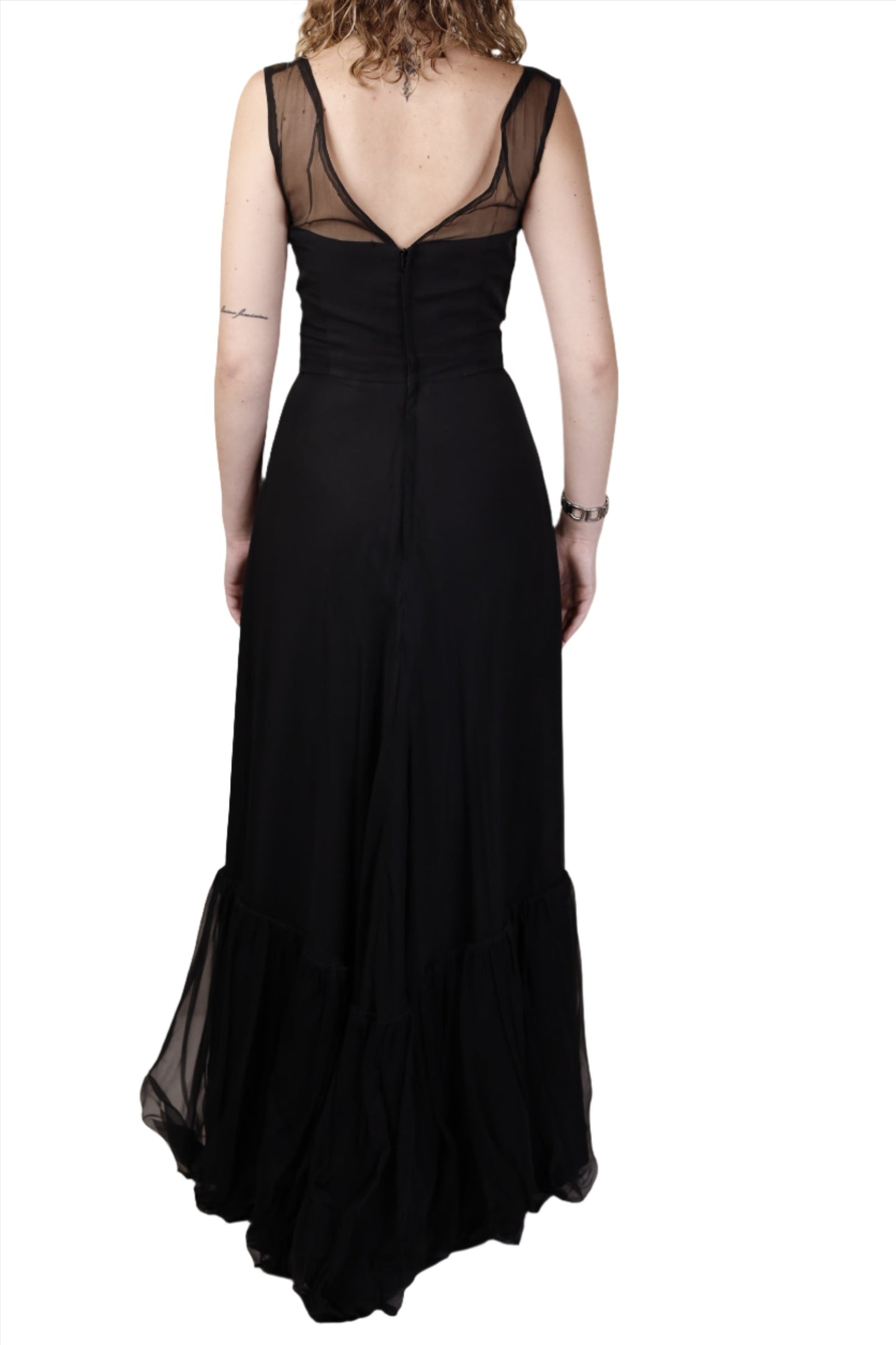 Black Chiffon Flamenco Evening Gown 1980s
