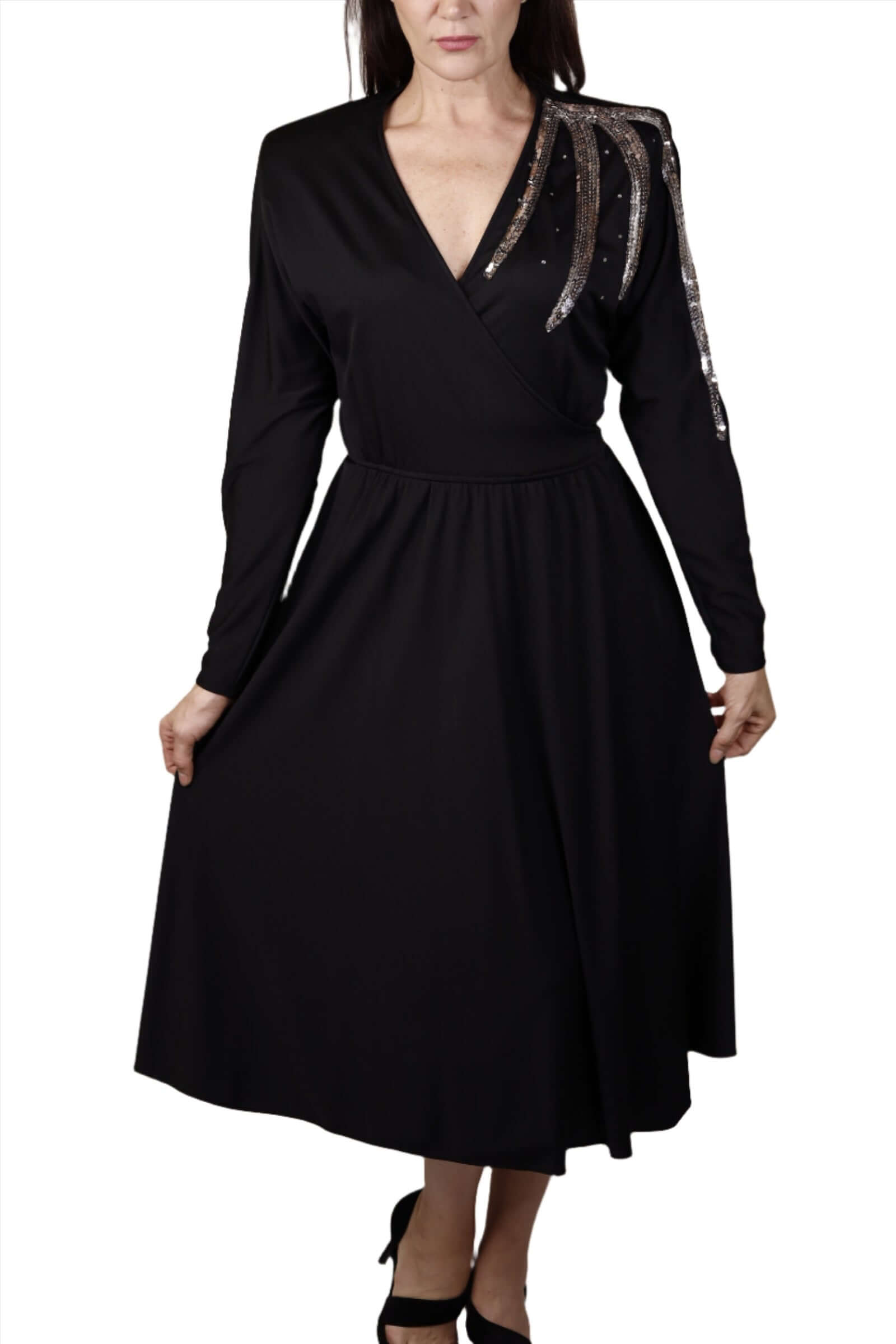 Black Disco Dress w/ Silver Sequins 1970s Black Disco Dress w/ Silver Sequins 1970s