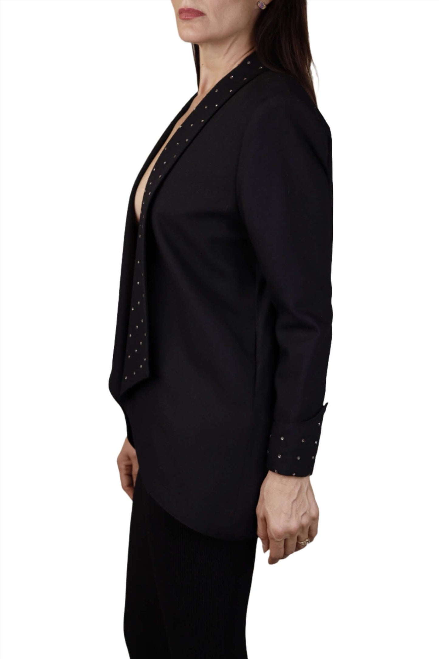 Diani, Black Blazer Jacket w/ Rhinestone Lapel 1980s