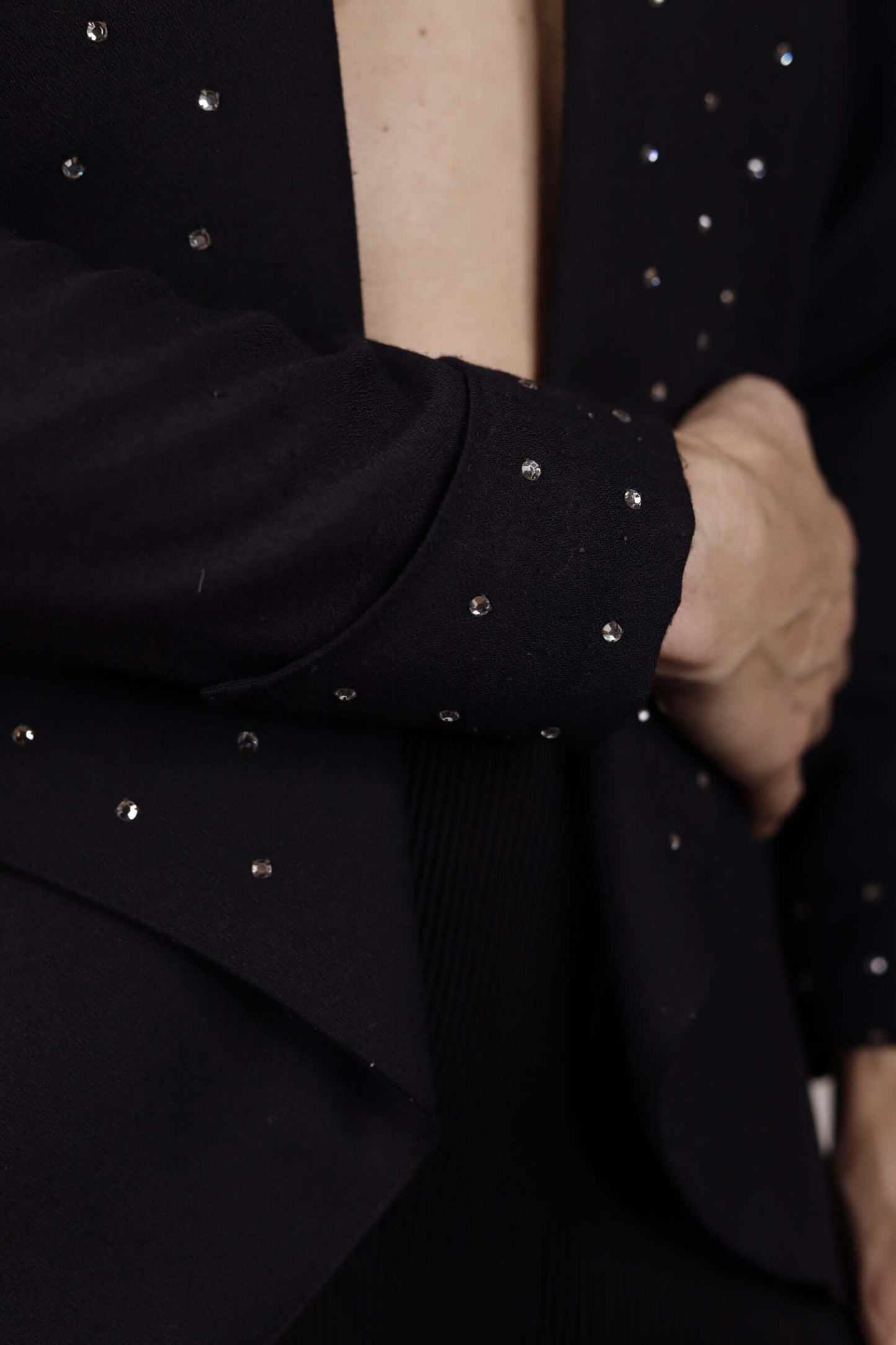 Diani, Black Blazer Jacket w/ Rhinestone Lapel 1980s